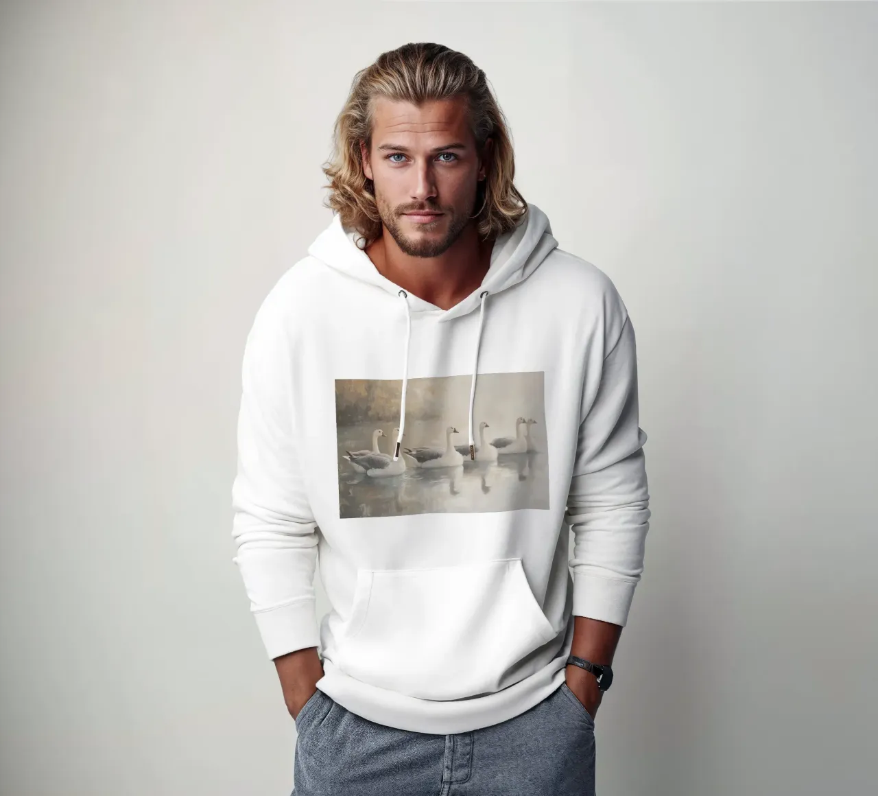 Oche tranquille sull'acqua felpa con cappuccio da Melloi Art Print