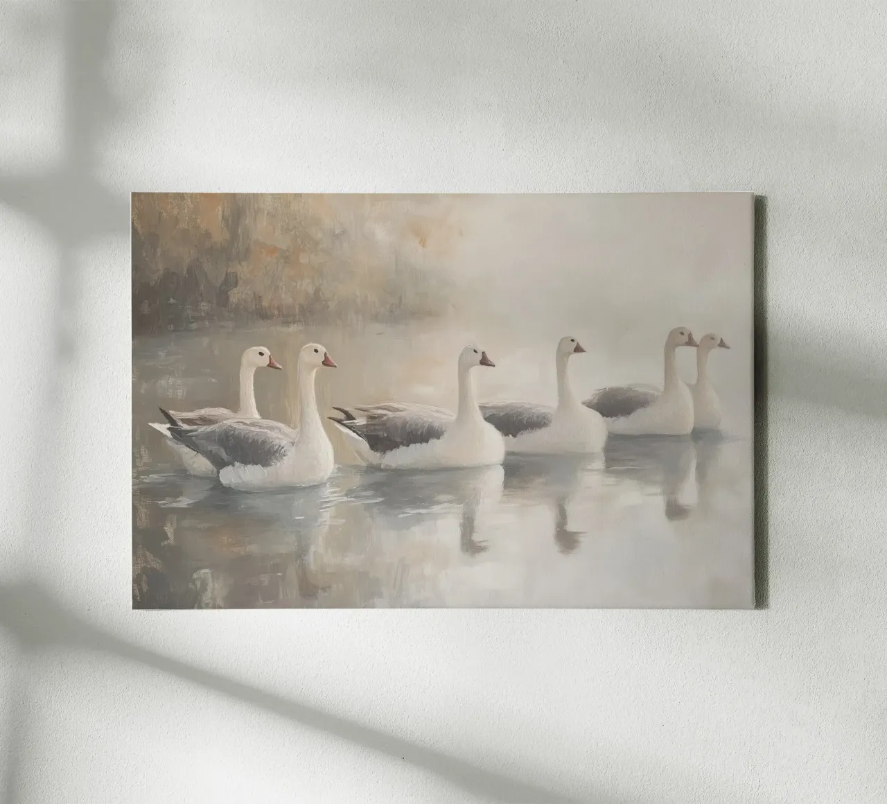 Tranquil Geese on Water canvas with Floater frame by Melloi Art Print