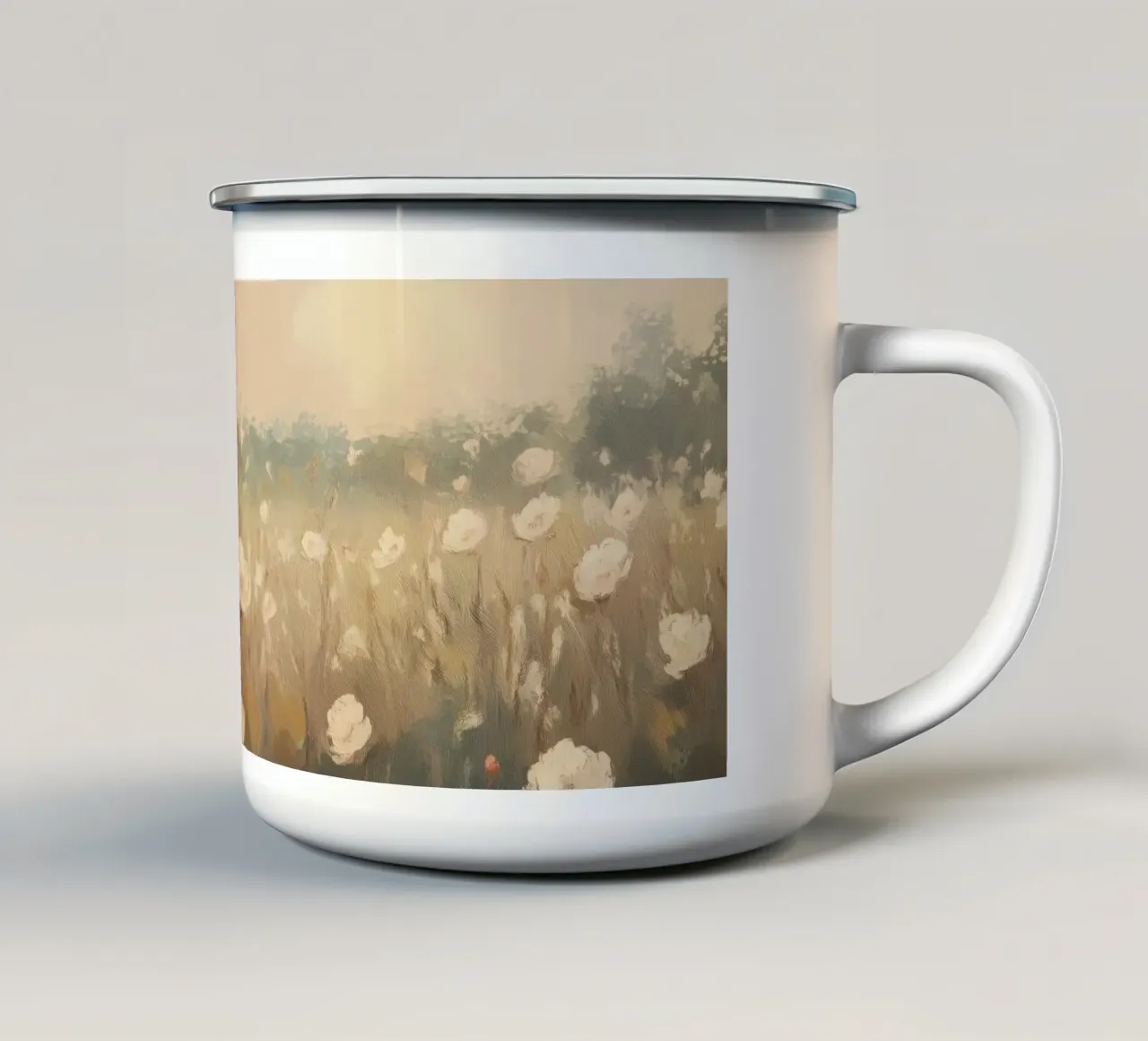 Campo di fiori bianchi da sogno tazza in smalto da Melloi Art Print