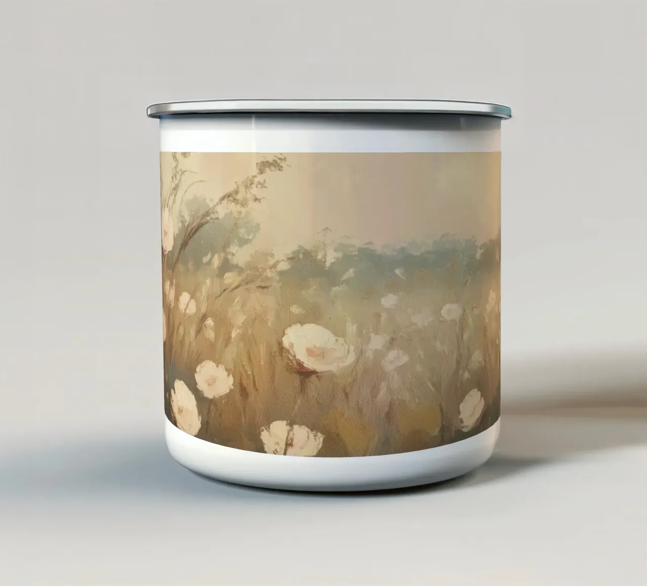 Campo di fiori bianchi da sogno tazza in smalto da Melloi Art Print