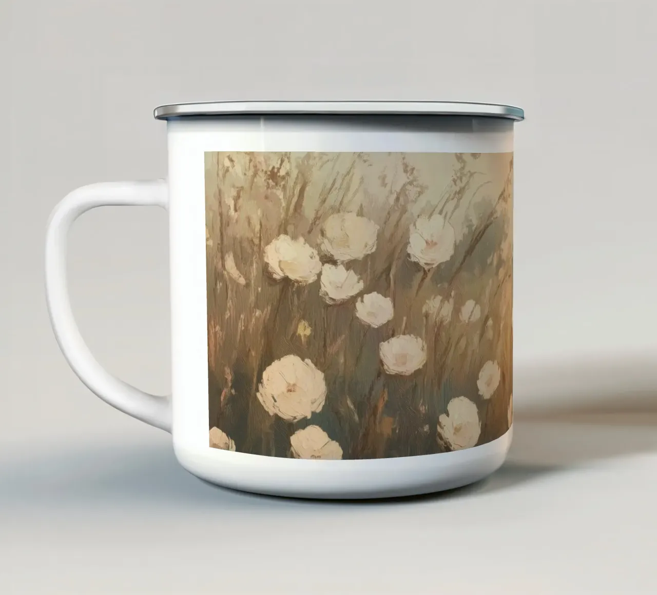 Campo di fiori bianchi da sogno tazza in smalto da Melloi Art Print