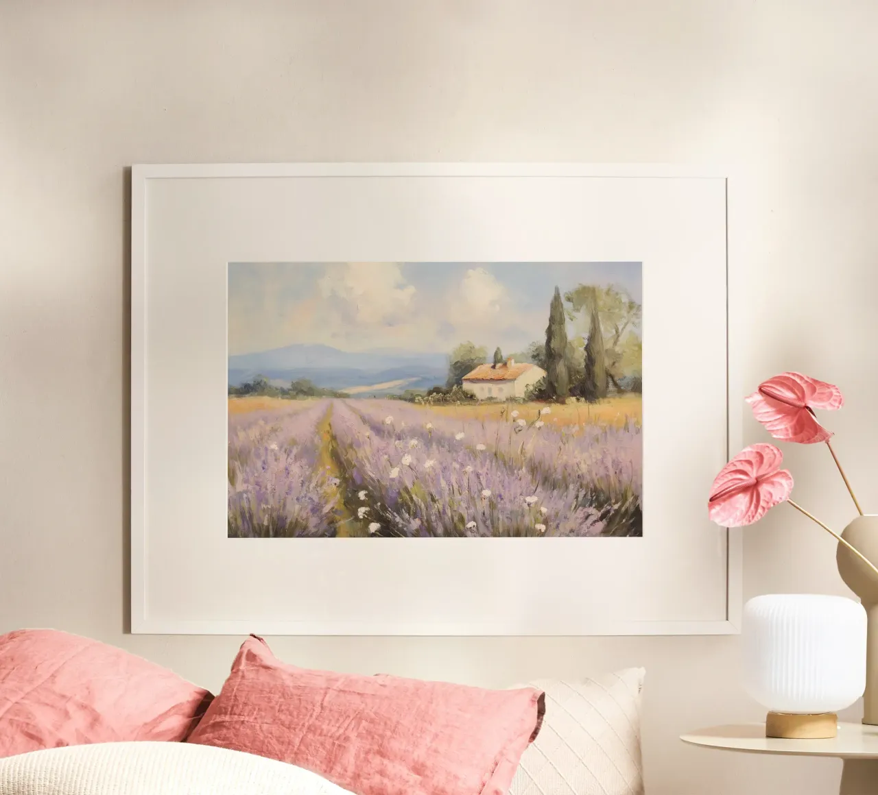 Champ de lavande avec chalet hahnemühle de Melloi Art Print