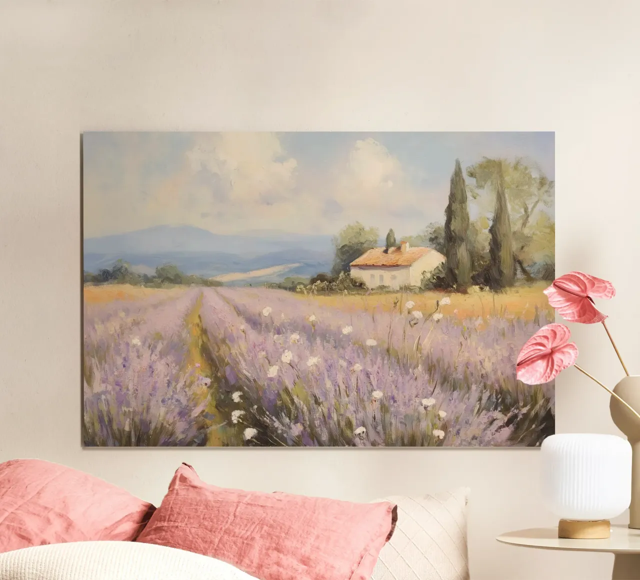 Champ de lavande avec chalet hahnemühle de Melloi Art Print