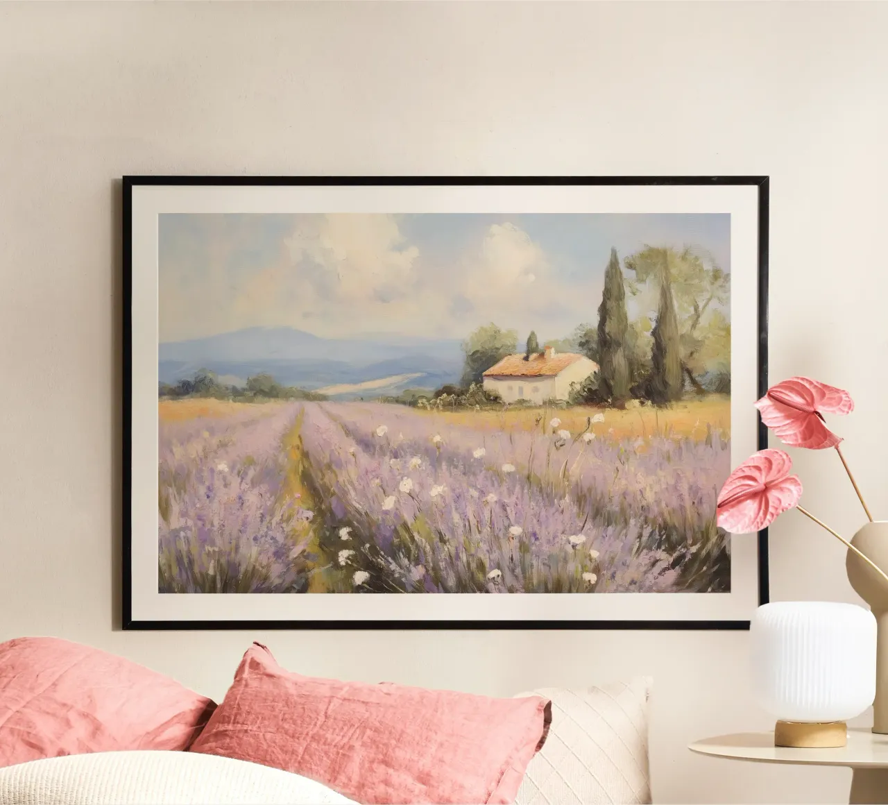 Champ de lavande avec chalet hahnemühle de Melloi Art Print