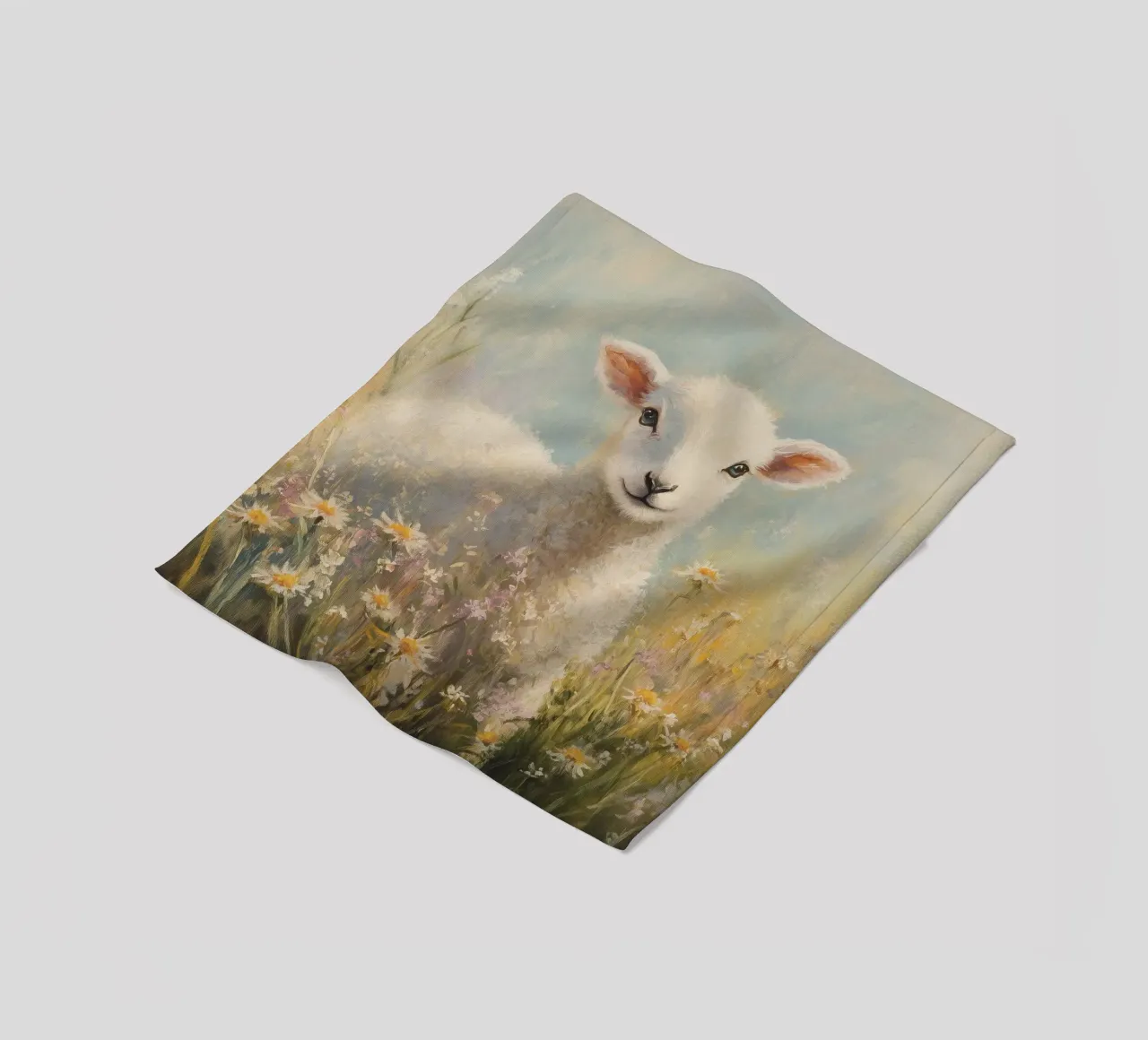 Agnello in un campo di fiori selvatici coperta in pile da Melloi Art Print