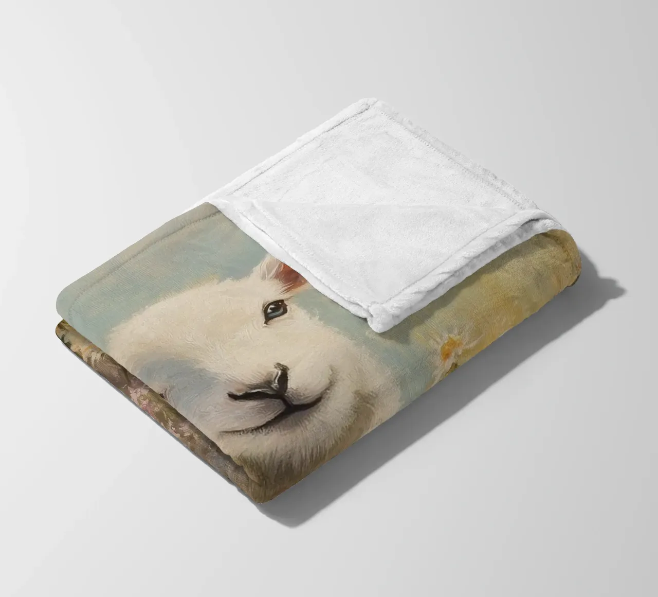 Agnello in un campo di fiori selvatici coperta in pile da Melloi Art Print