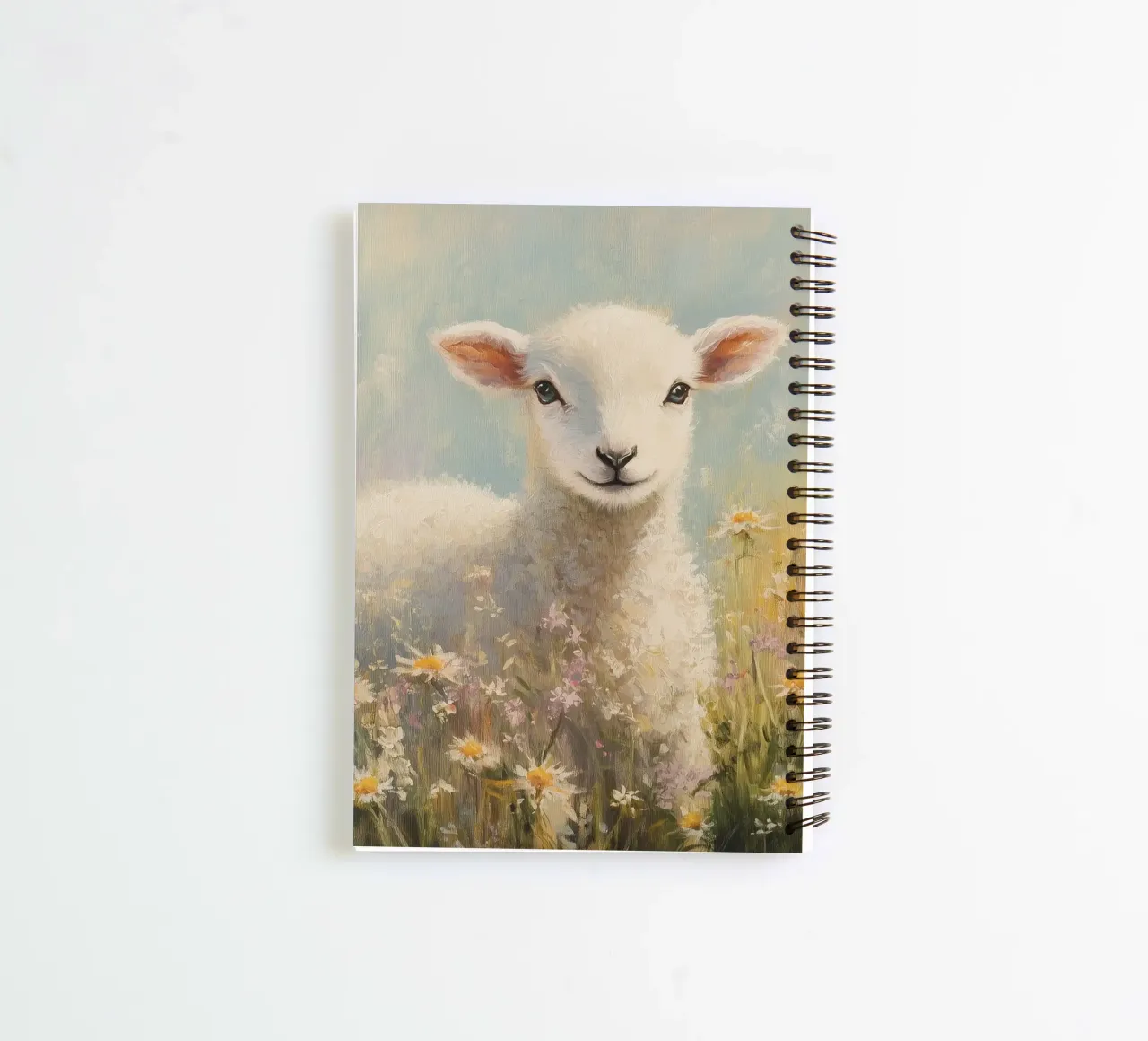 Lamb in Wildflower Field spiral notebook by Melloi Art Print