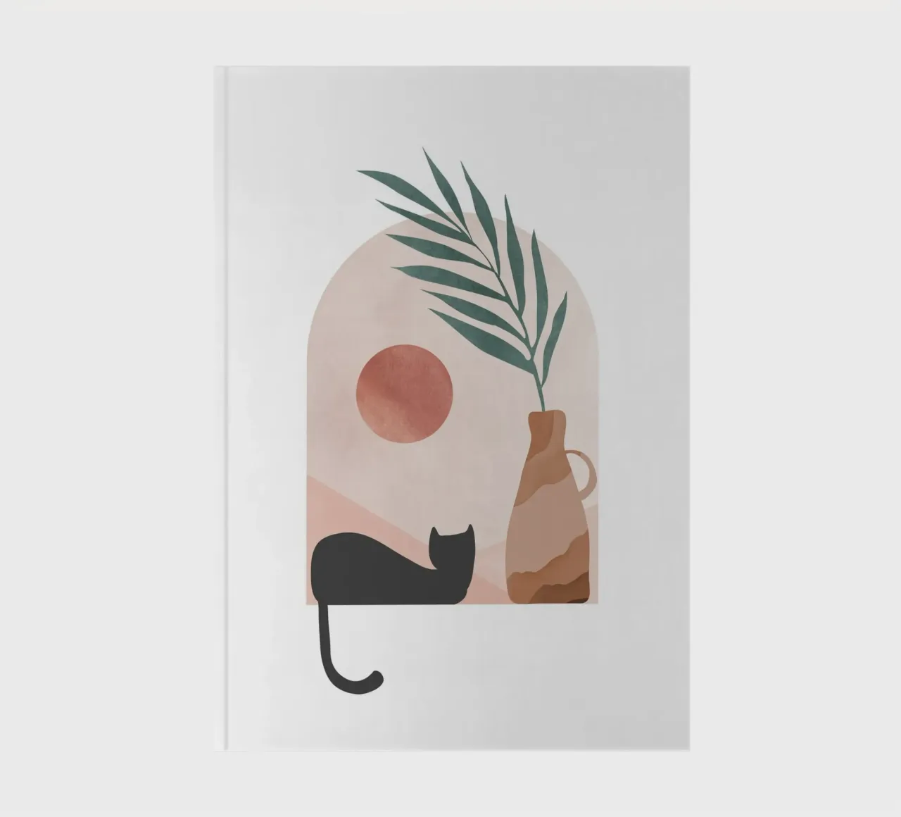Minimalistische Katze mit Sonnenuntergang Hintergrund Notizbuch von Melloi Art Print