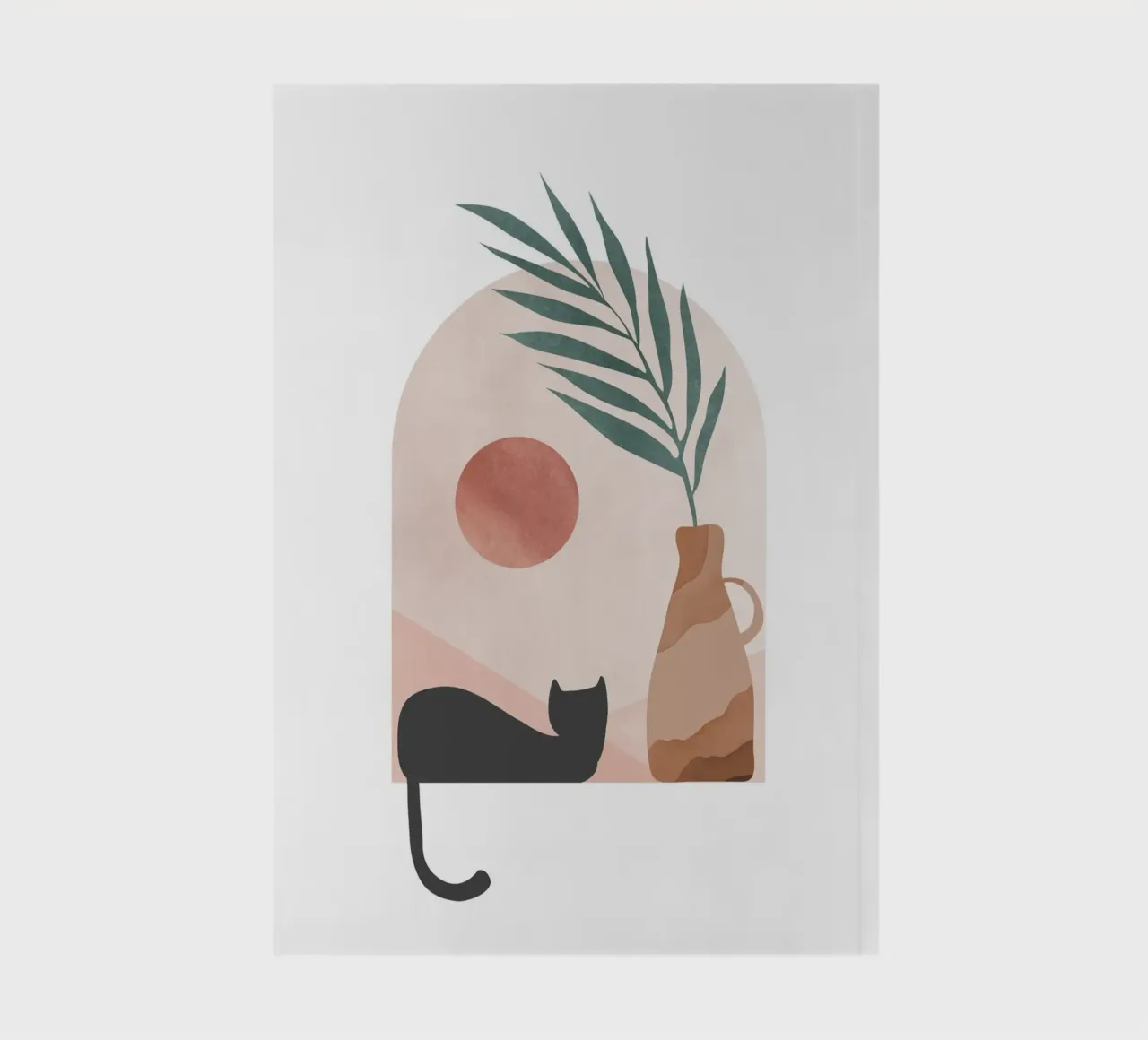 Minimalistische Katze mit Sonnenuntergang Hintergrund Notizbuch von Melloi Art Print