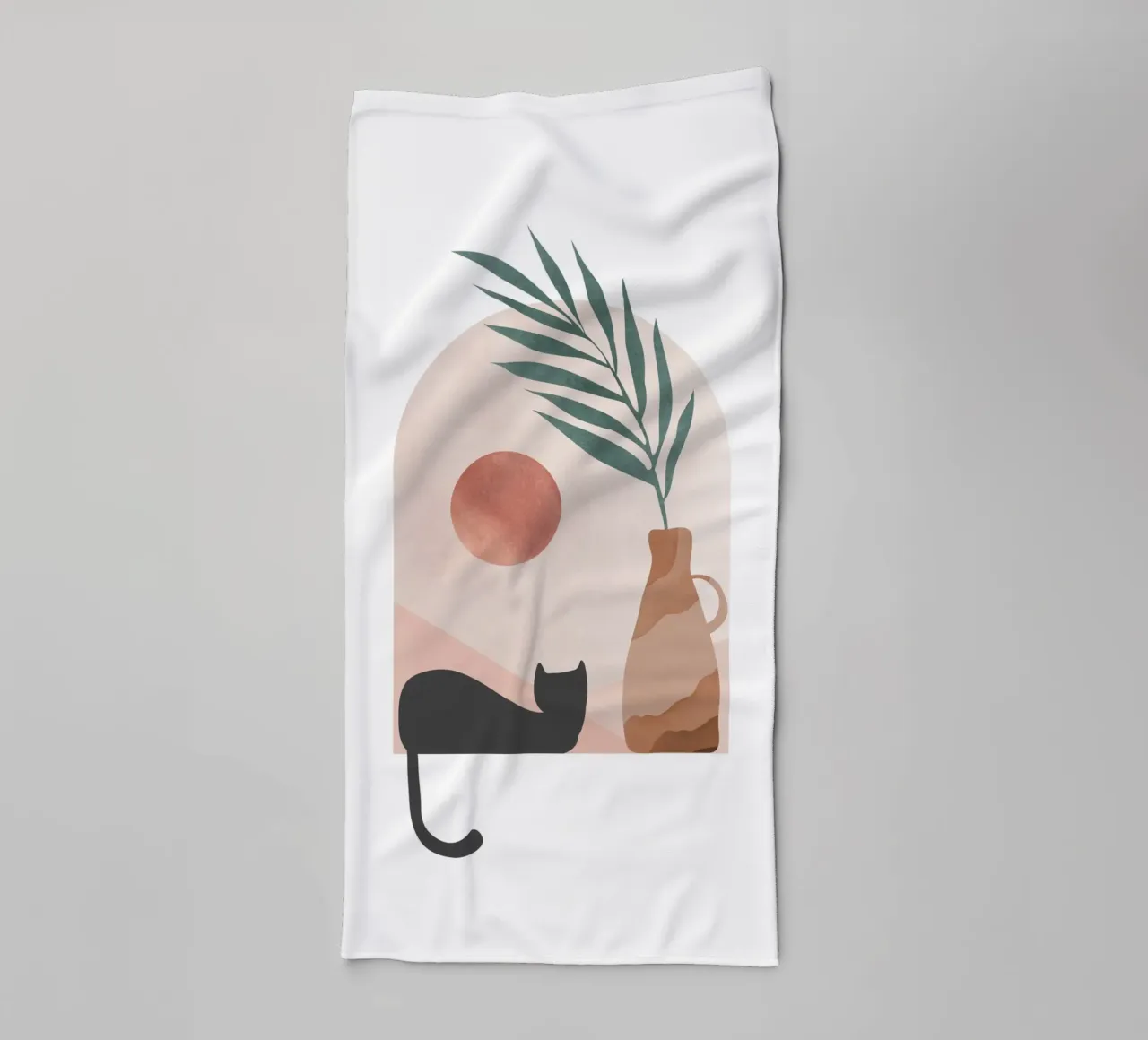 Minimalistische kat met zonsondergang badhanddoek van Melloi Art Print