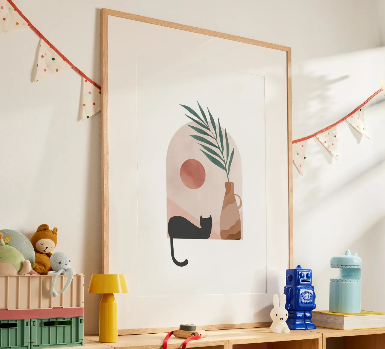 Minimalist Cat with Sunset Background hahnemühle by Melloi Art Print