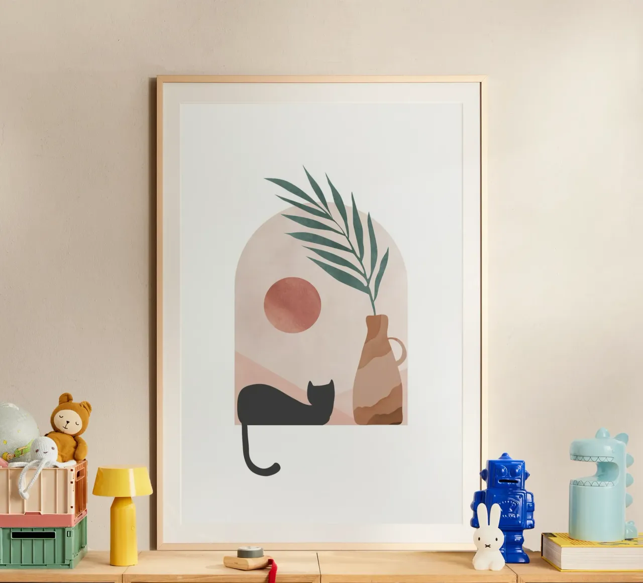 Minimalist Cat with Sunset Background hahnemühle by Melloi Art Print