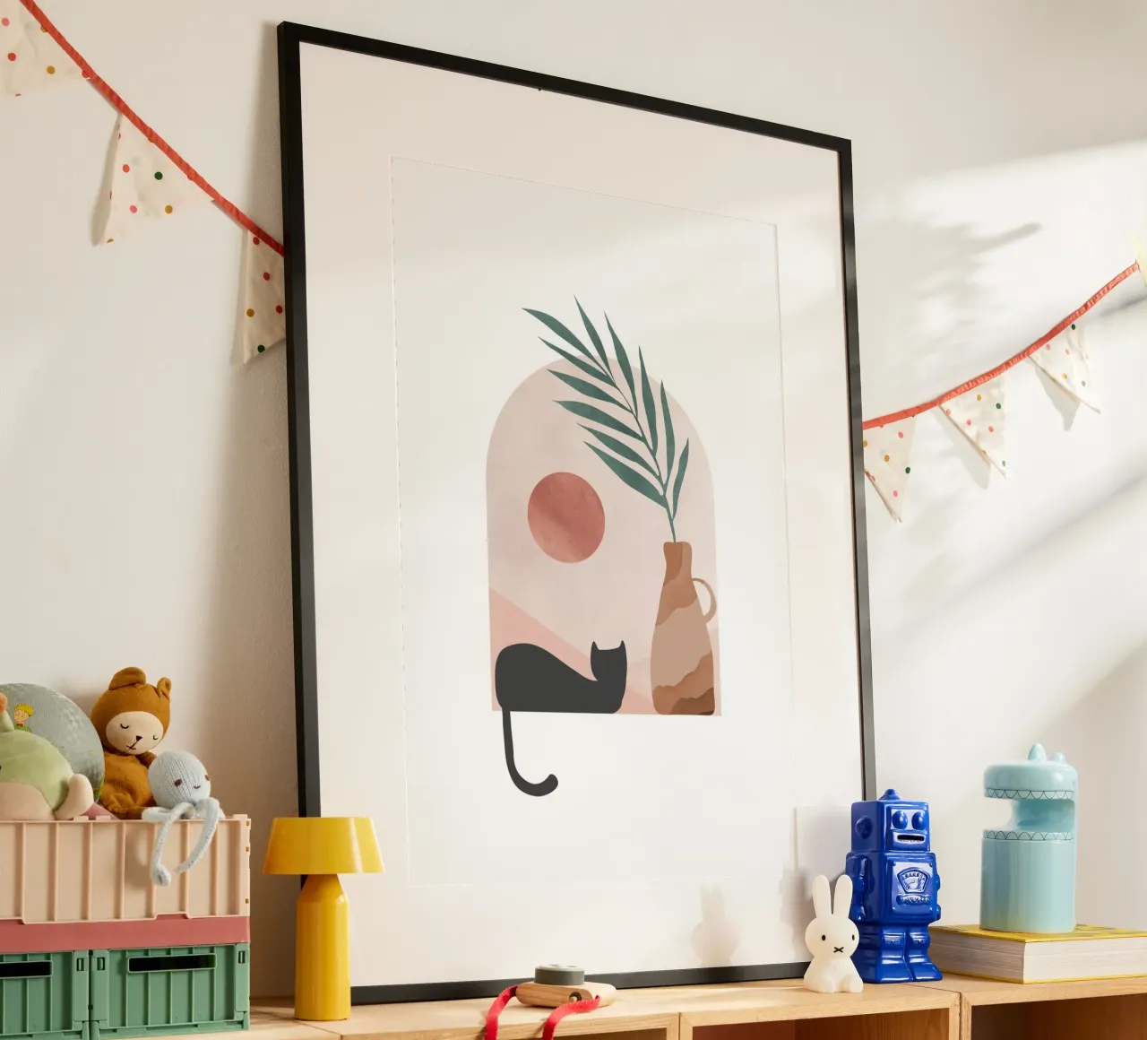 Minimalist Cat with Sunset Background hahnemühle by Melloi Art Print