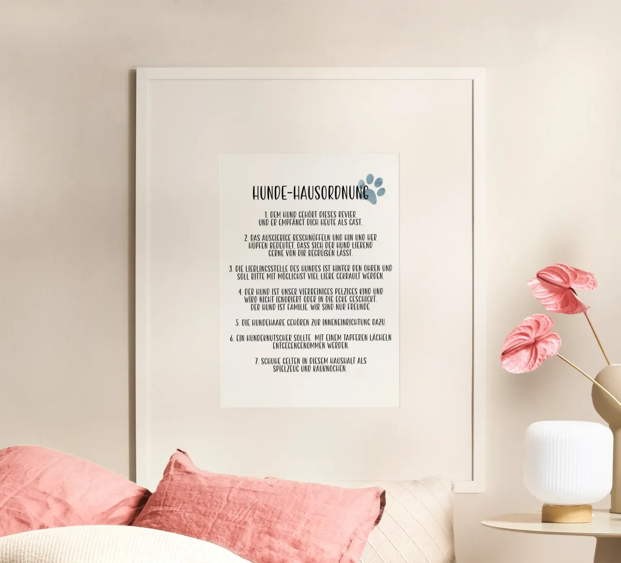 Hunde Hausordnung poster con telaio in legno da BAINAI QUOTES