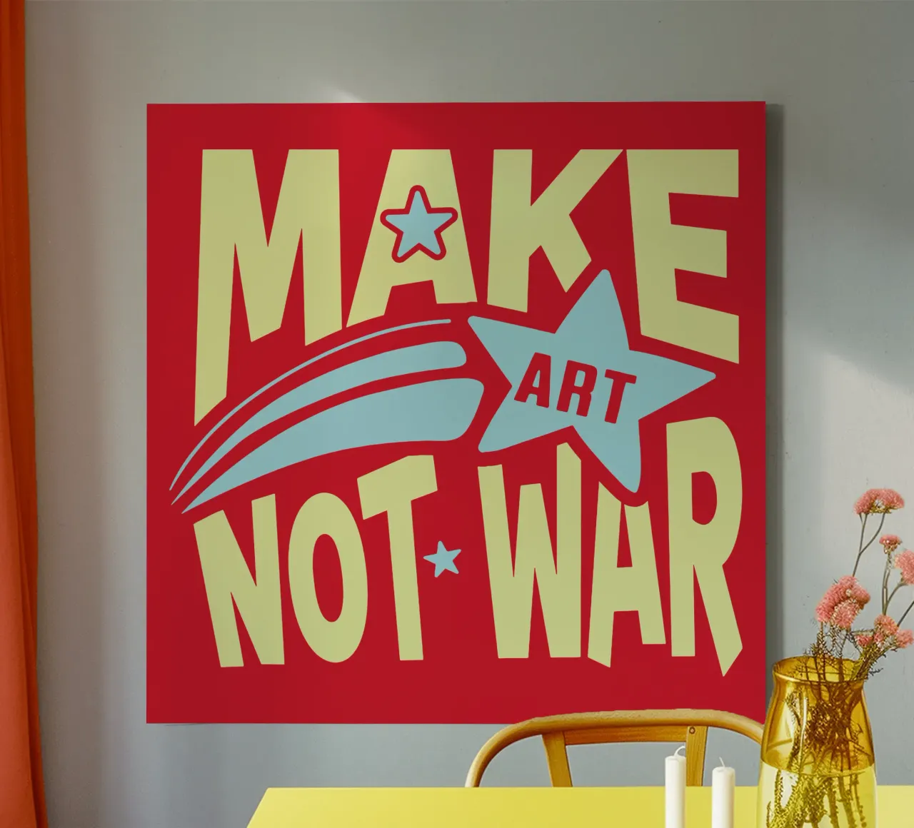 Maak kunst, geen oorlog canvas met Baklijst van Gunawan Rb