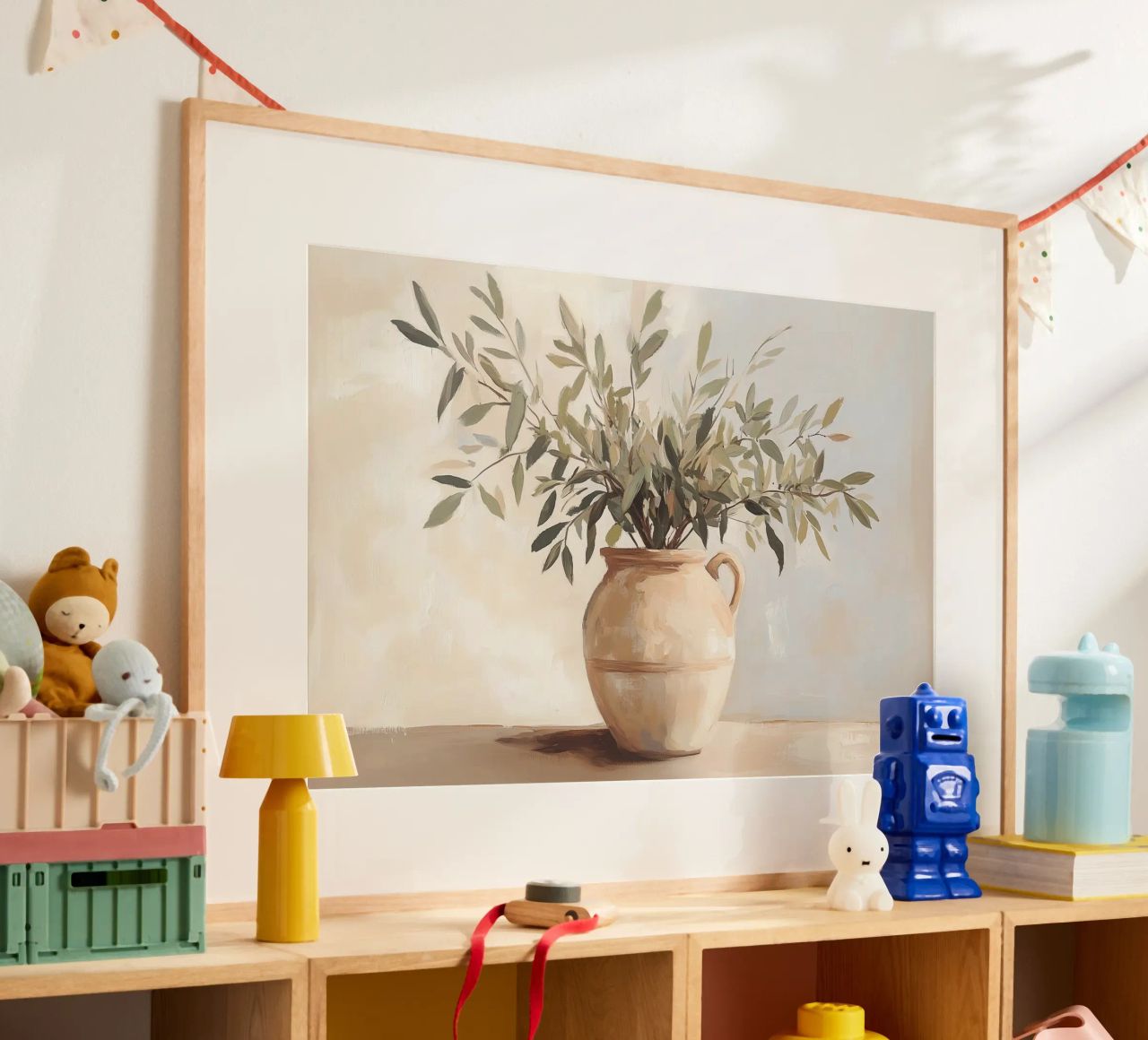 Keramische Vase mit Grünzeug Poster von Melloi Art Print
