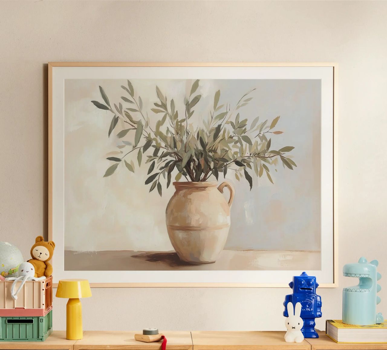 Keramische Vase mit Grünzeug Poster von Melloi Art Print
