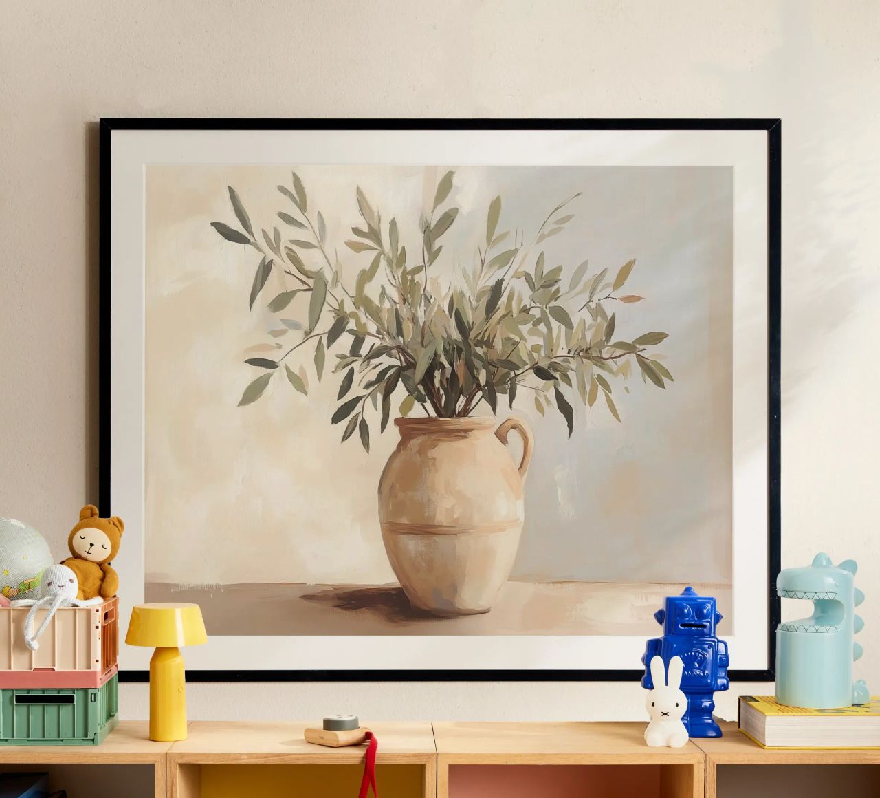 Keramische Vase mit Grünzeug Poster von Melloi Art Print