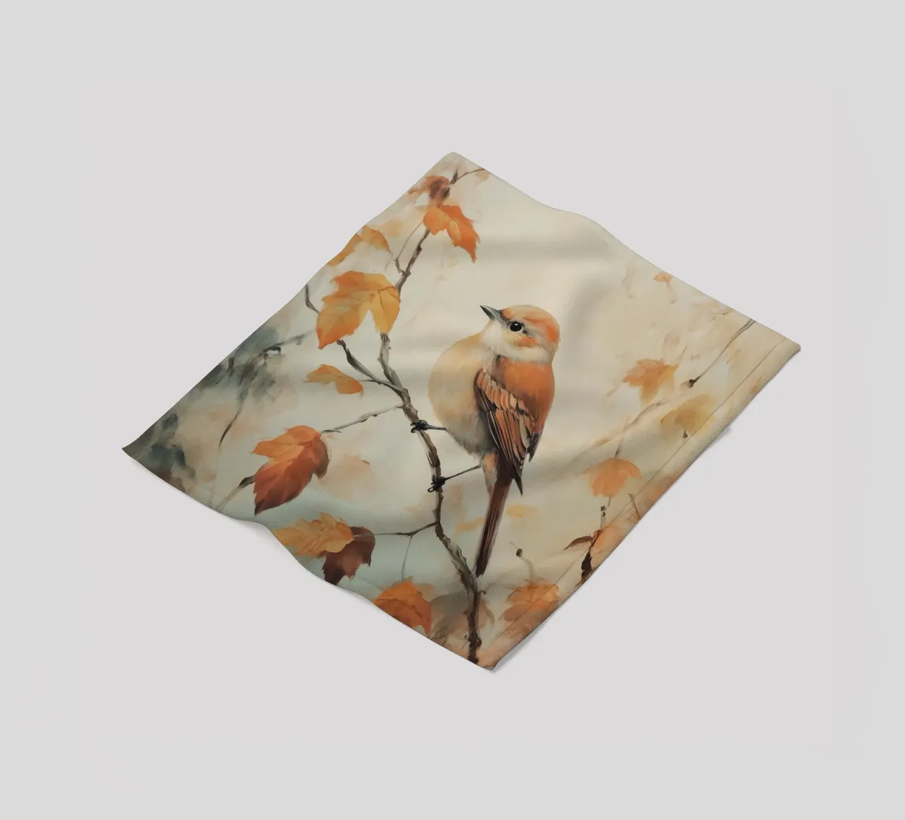 Oiseau d'automne perché sur une branche plaid polaire de Melloi Art Print