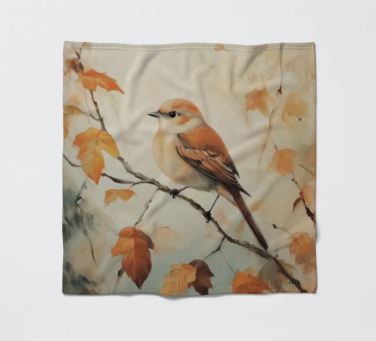 Oiseau d'automne perché sur une branche plaid polaire de Melloi Art Print