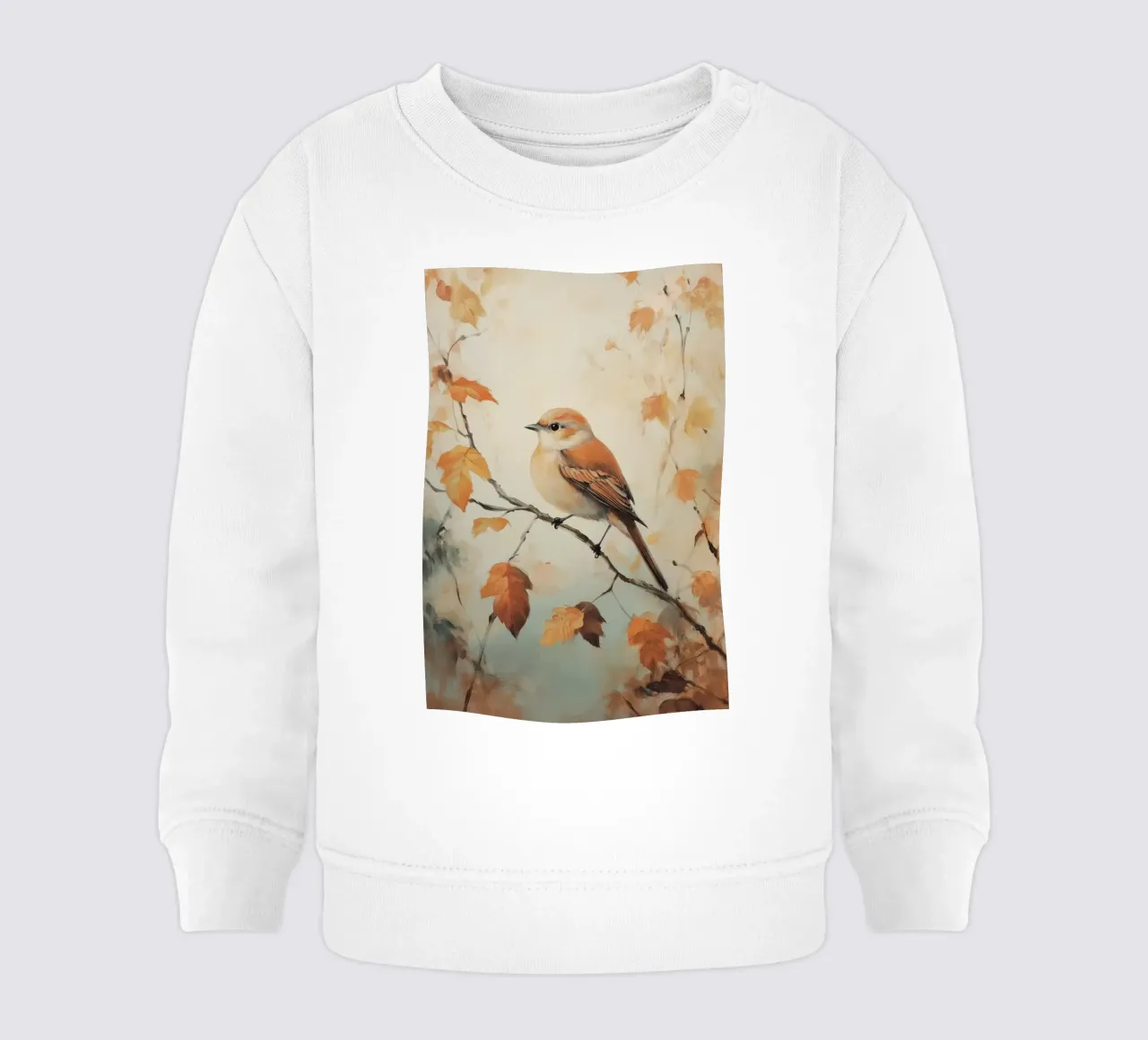 Uccello autunnale appollaiato su un ramo felpa neonato da Melloi Art Print