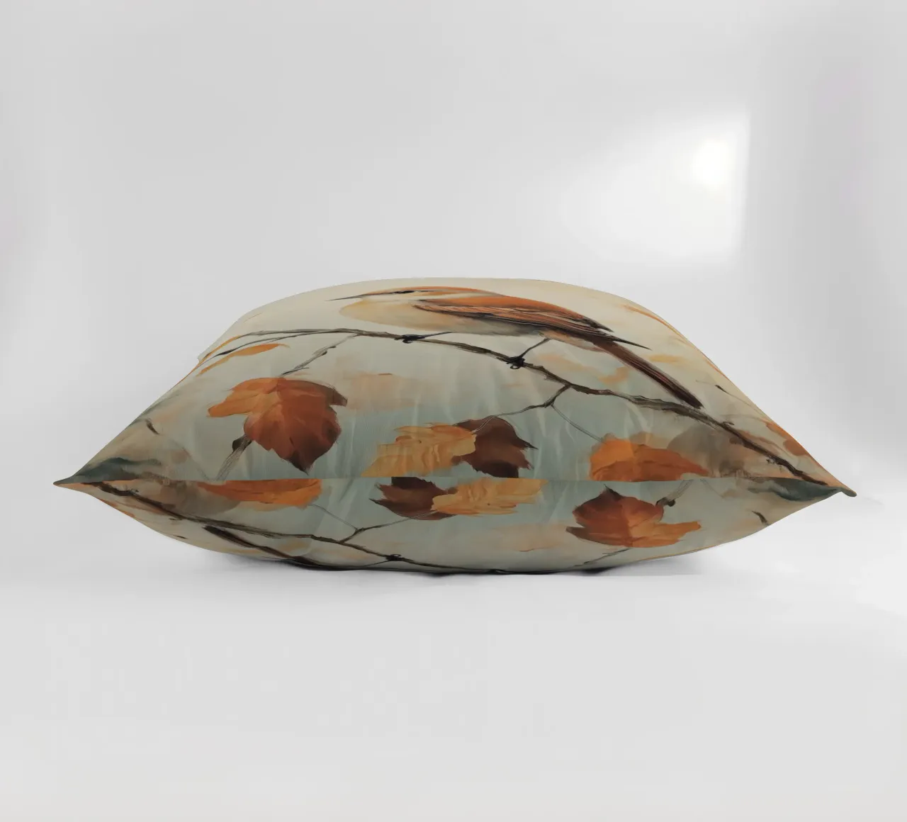 Uccello autunnale appollaiato su un ramo cuscino da Melloi Art Print
