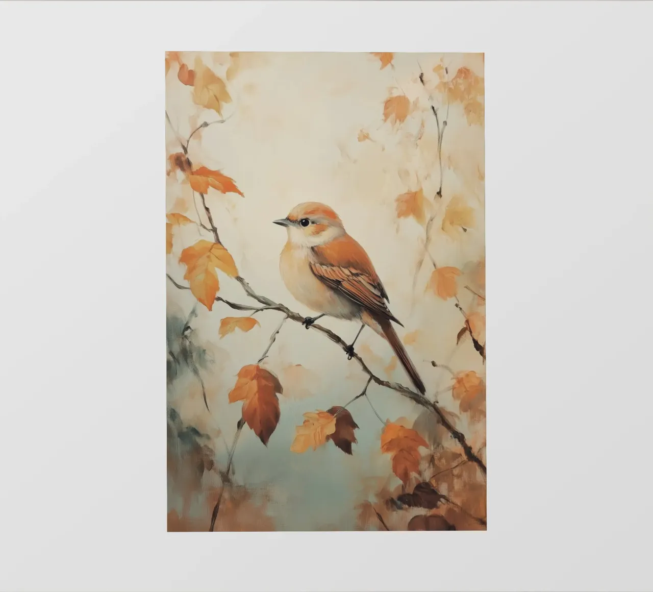 Uccello autunnale appollaiato su un ramo pellicola backlit da Melloi Art Print