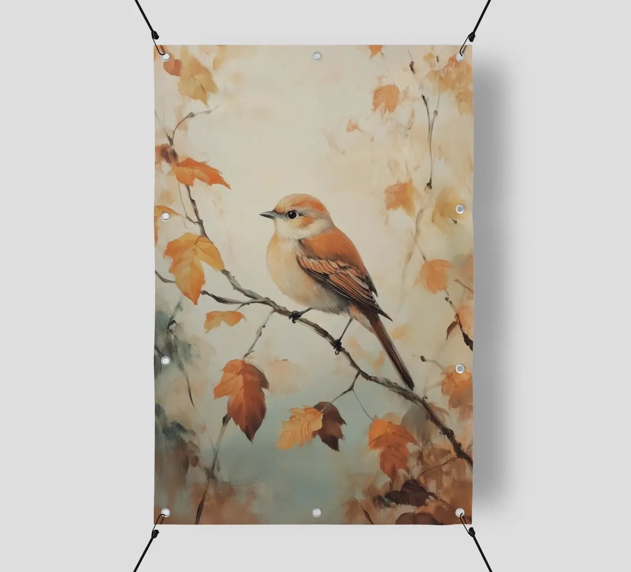 Uccello autunnale appollaiato su un ramo telo in pvc da Melloi Art Print