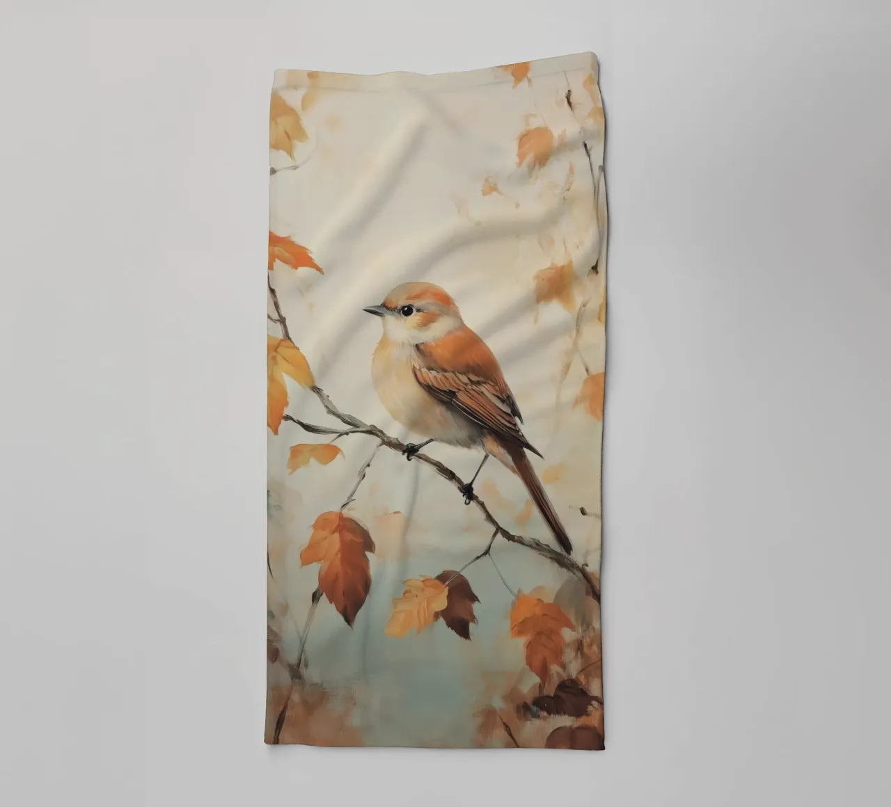 Autumn Bird Perched on Branch towel by Melloi Art Print