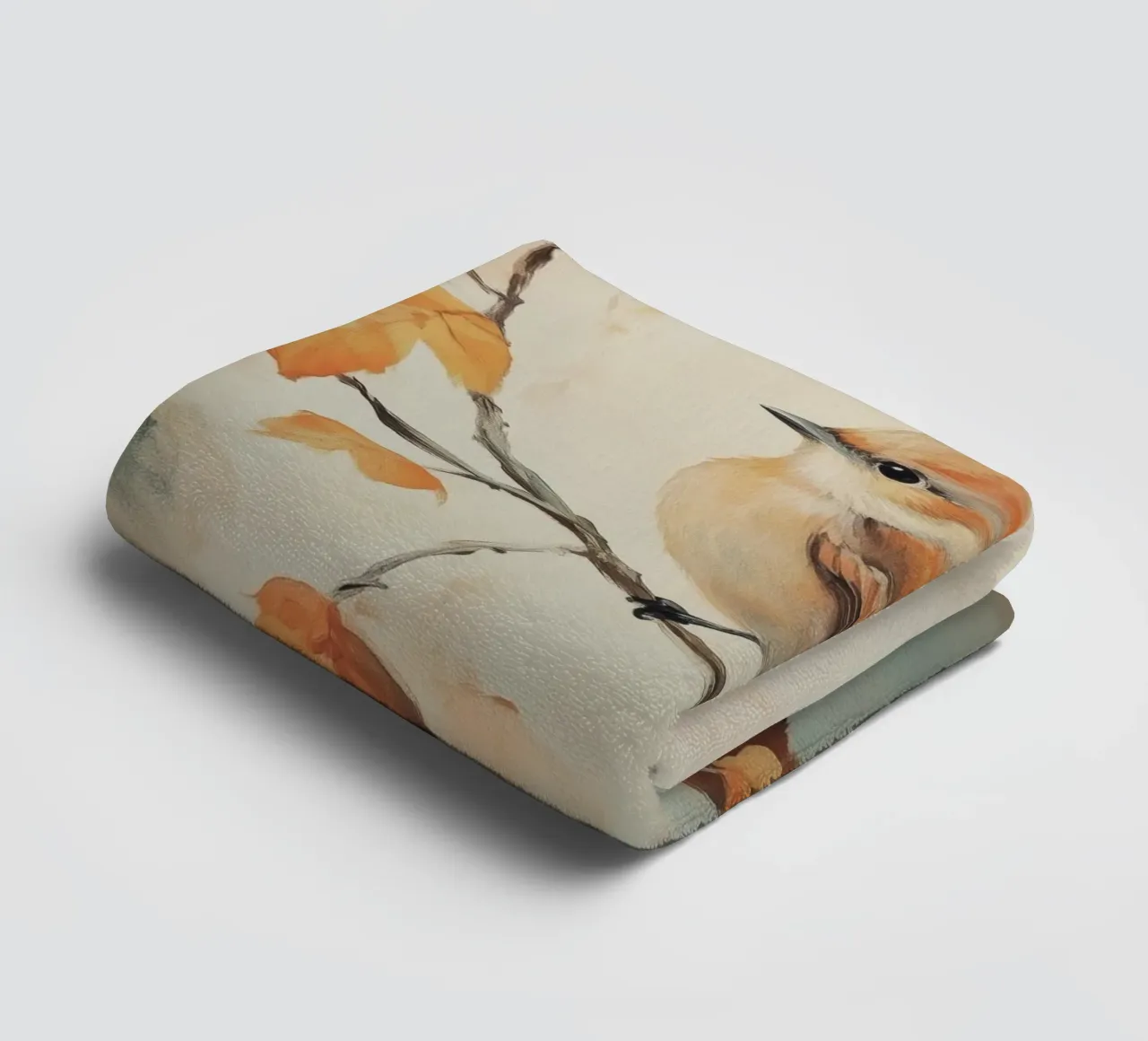 Autumn Bird Perched on Branch towel by Melloi Art Print