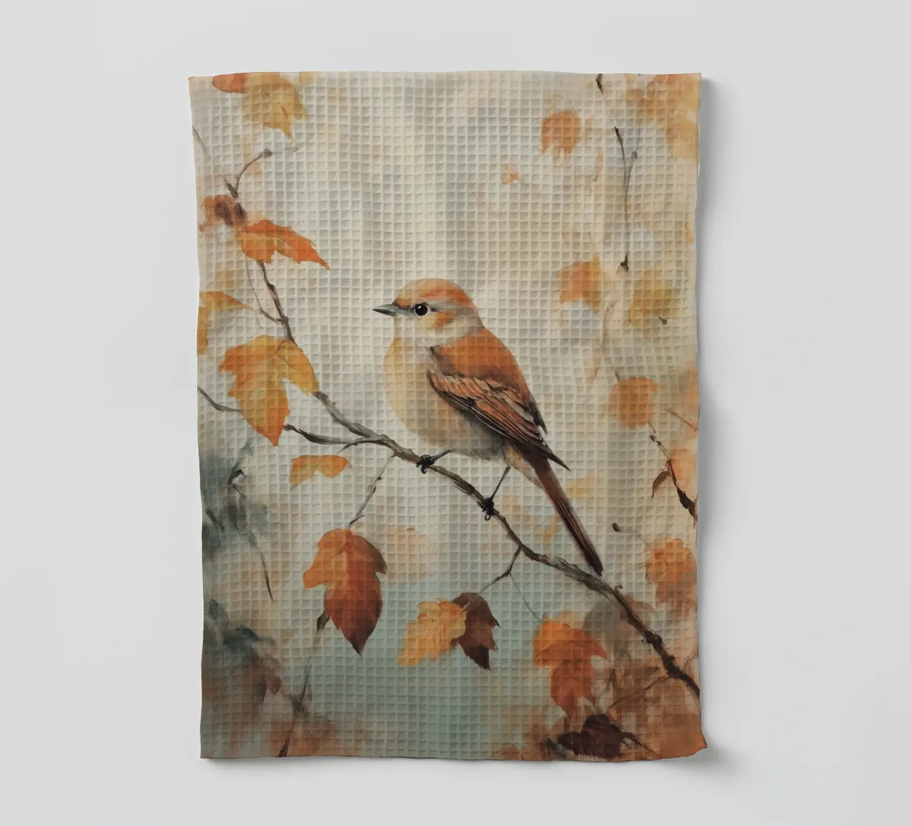 Uccello autunnale appollaiato su un ramo canovaccio da cucina da Melloi Art Print