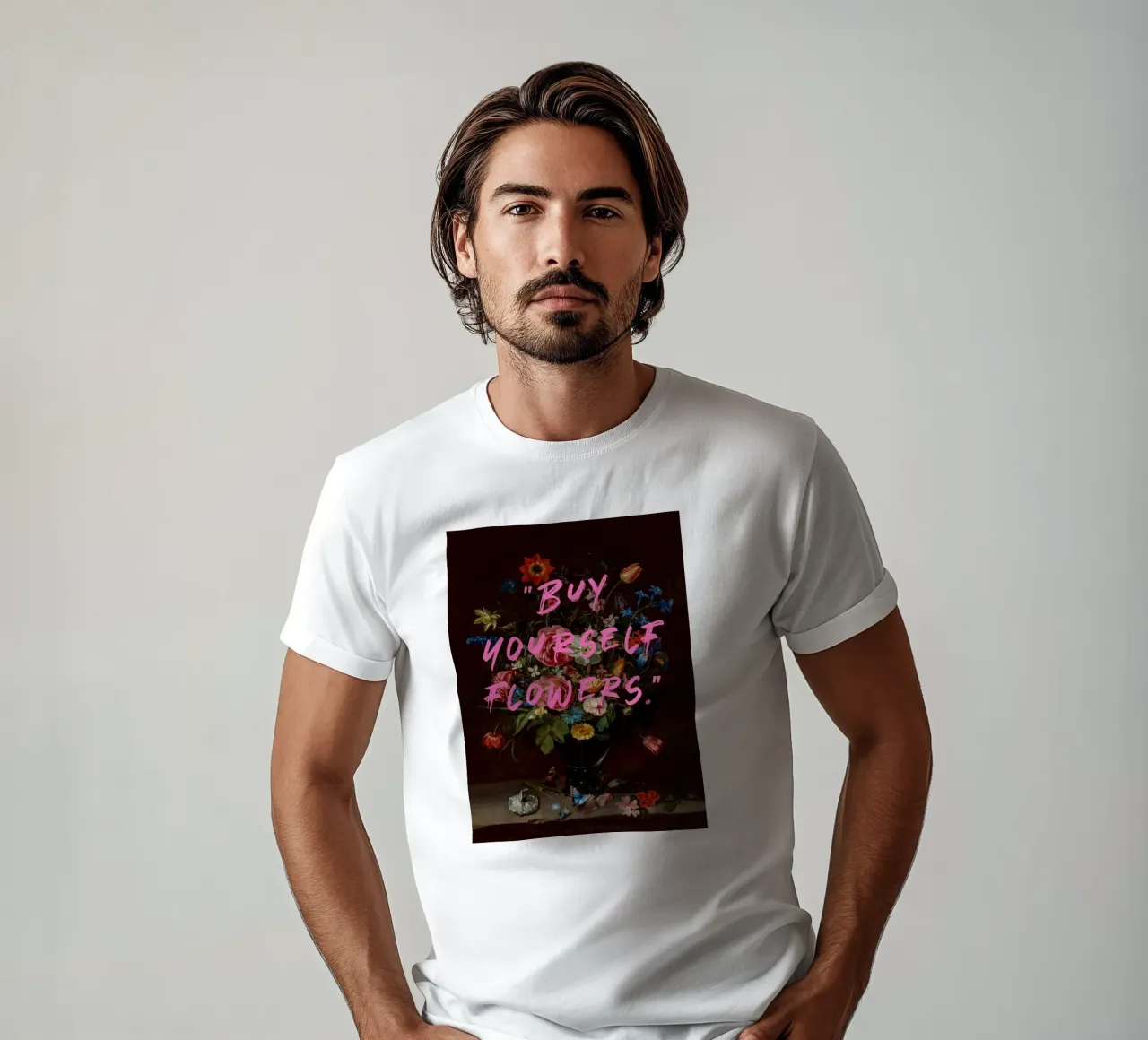 Comprate i vostri fiori", Pittura floreale t-shirt da Carinaprint