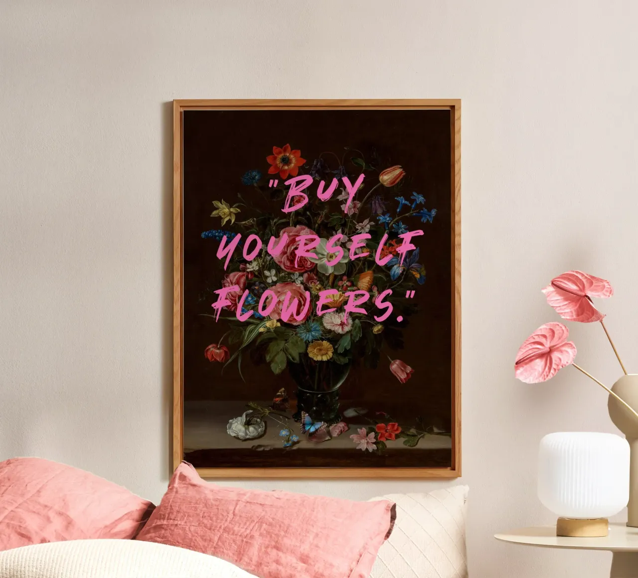 Comprate i vostri fiori", Pittura floreale alluminio dibond da Carinaprint