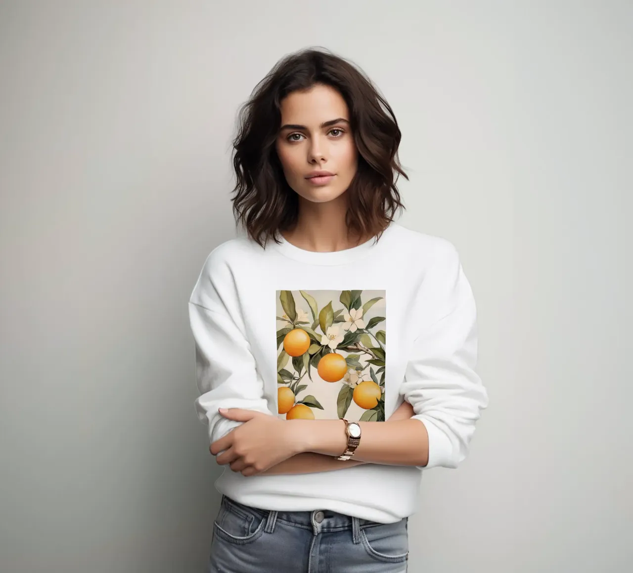 Ramo di albero arancione con fiori felpa da Melloi Art Print