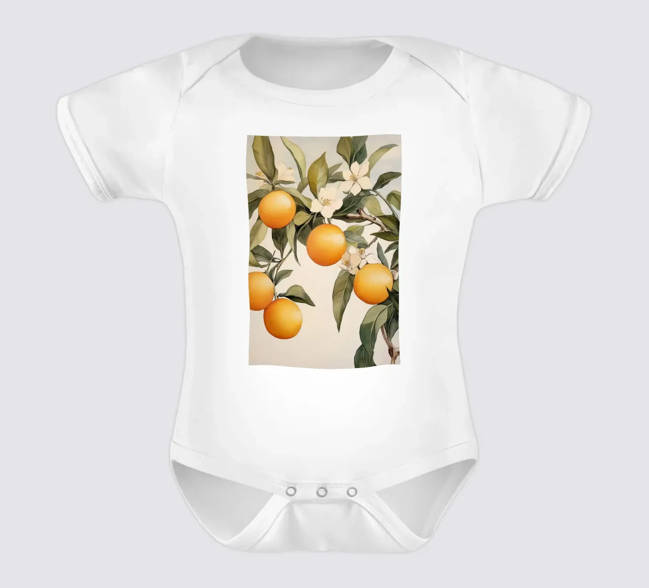 Ramo di albero arancione con fiori body neonato maniche corte da Melloi Art Print