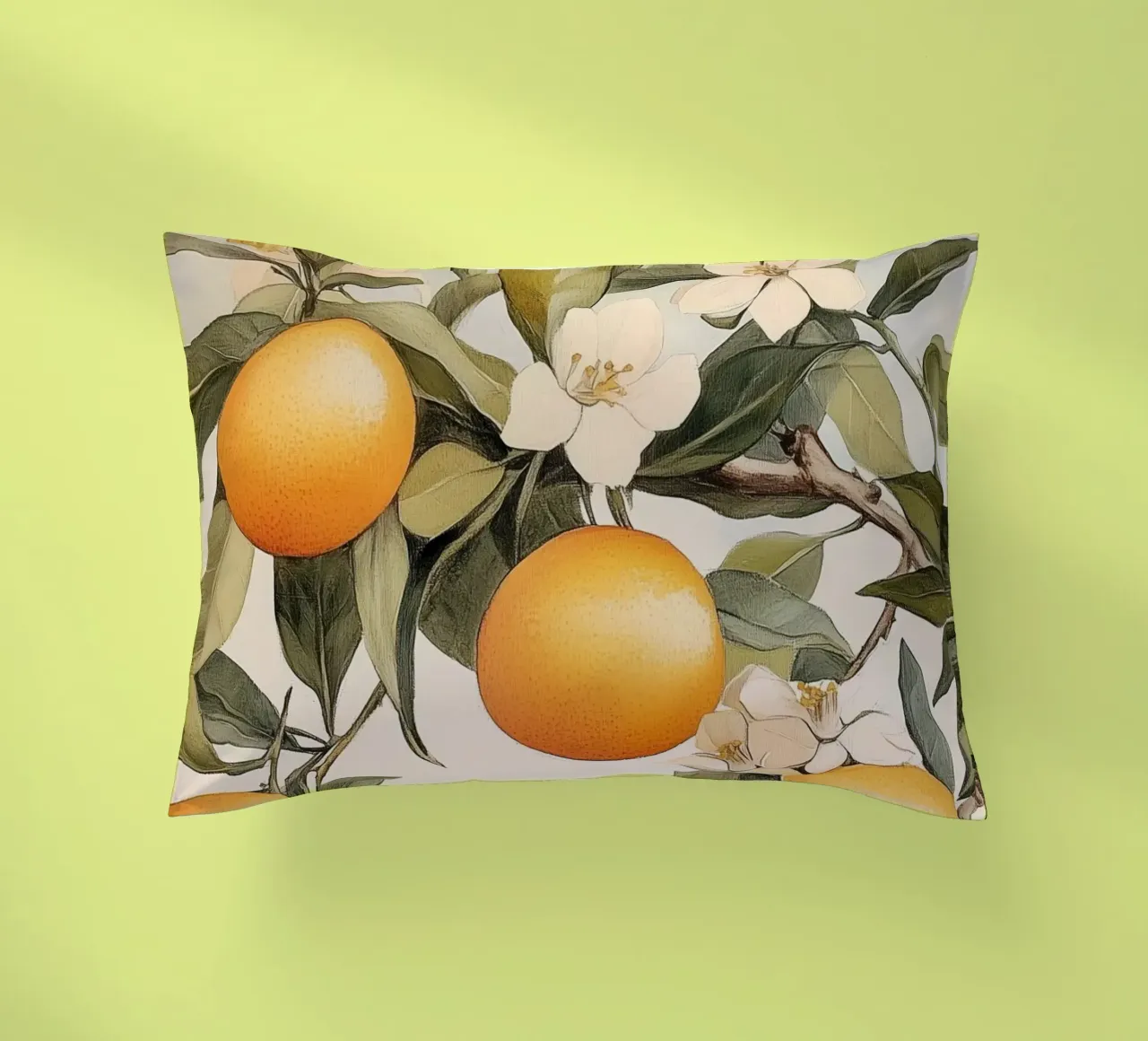 Ramo di albero arancione con fiori cuscino da Melloi Art Print
