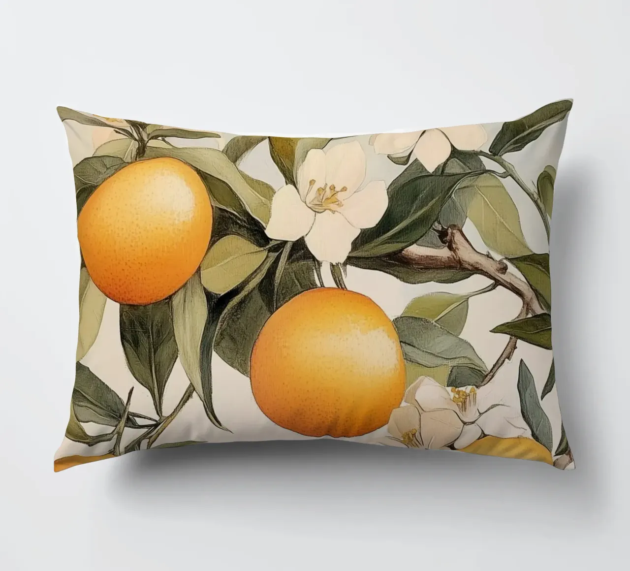 Ramo di albero arancione con fiori cuscino da Melloi Art Print