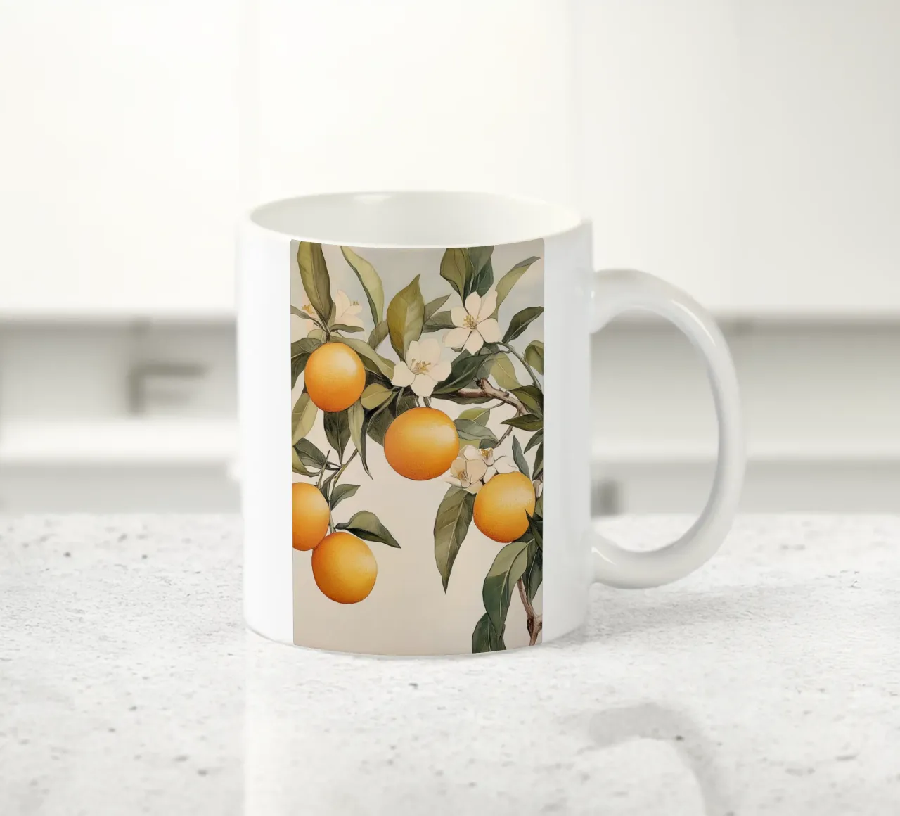 Ramo di albero arancione con fiori tazza in ceramica da Melloi Art Print