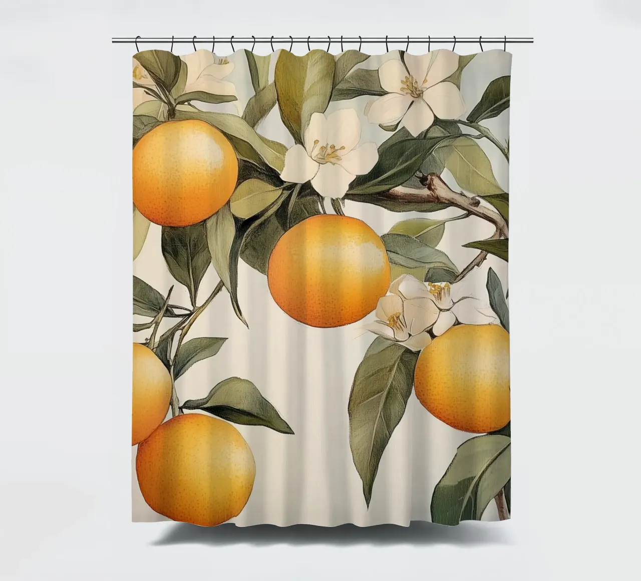 Orangenbaumzweig mit Blüten Duschvorhang von Melloi Art Print