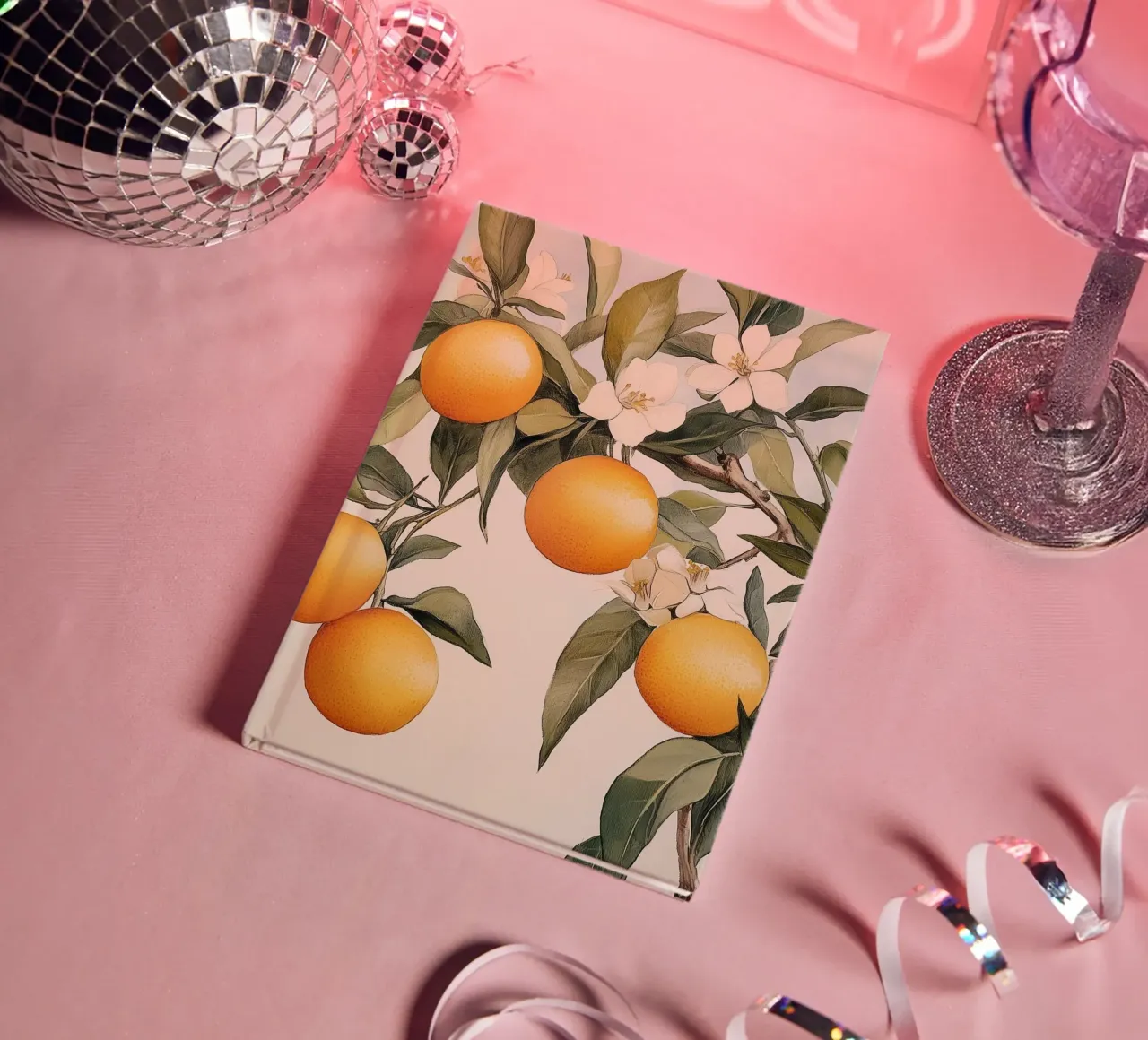 Orange Tree Branch with Blossoms notebook by Melloi Art Print