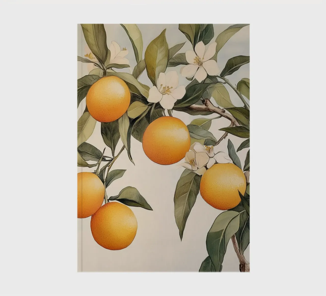 Orange Tree Branch with Blossoms notebook by Melloi Art Print