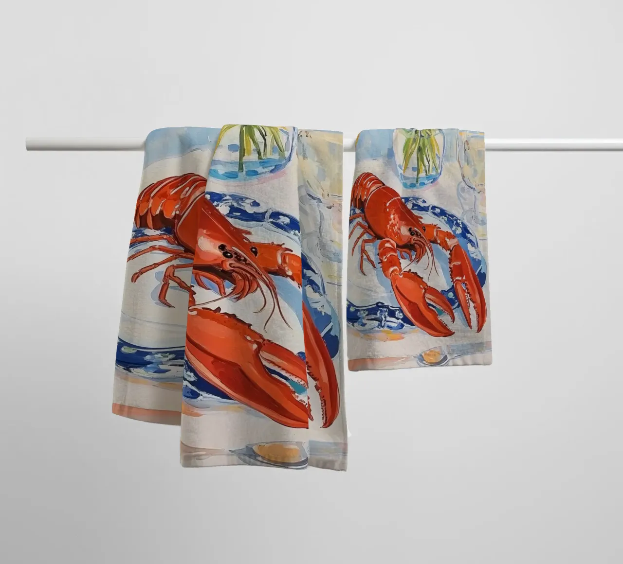 Festive Lobster Dinner towel by Melloi Art Print