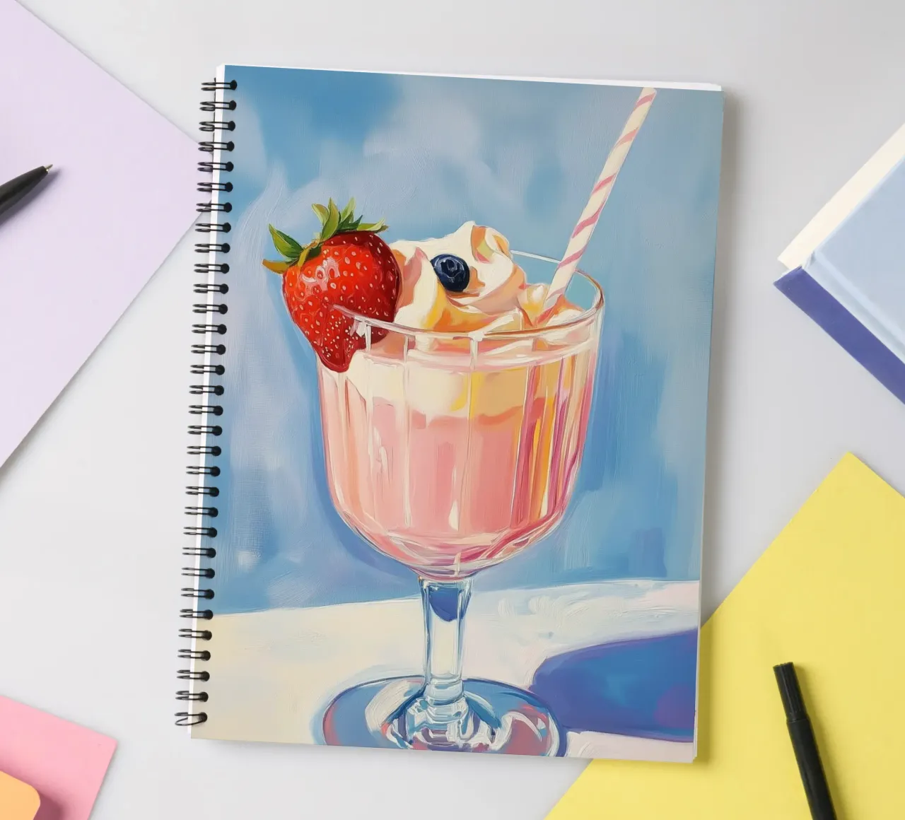 Pink Milkshake with Fresh Fruits spiral notebook by Melloi Art Print