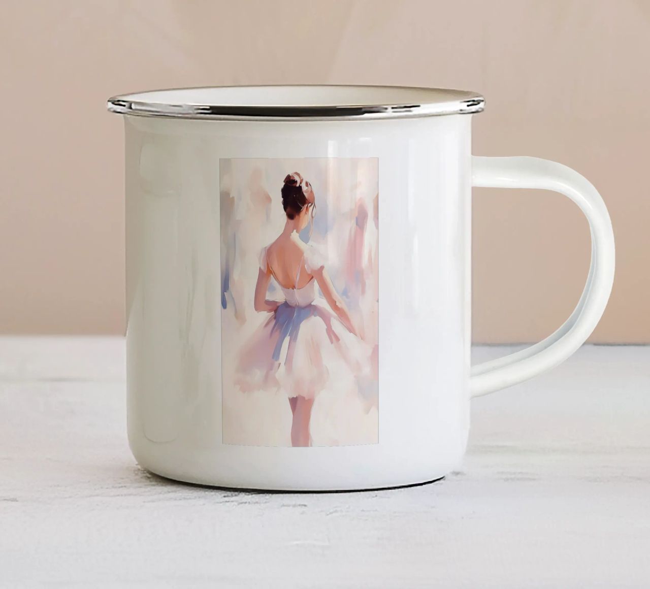 Ballerina in tutù bianco tazza in smalto da Melloi Art Print