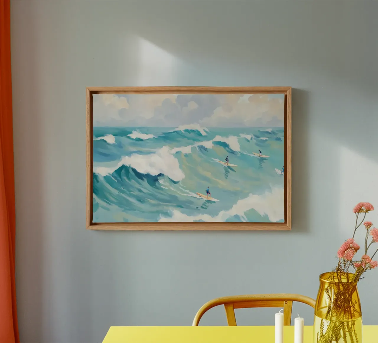 Dynamisches Surferlebnis Leinwand mit Schattenfugenrahmen von Melloi Art Print