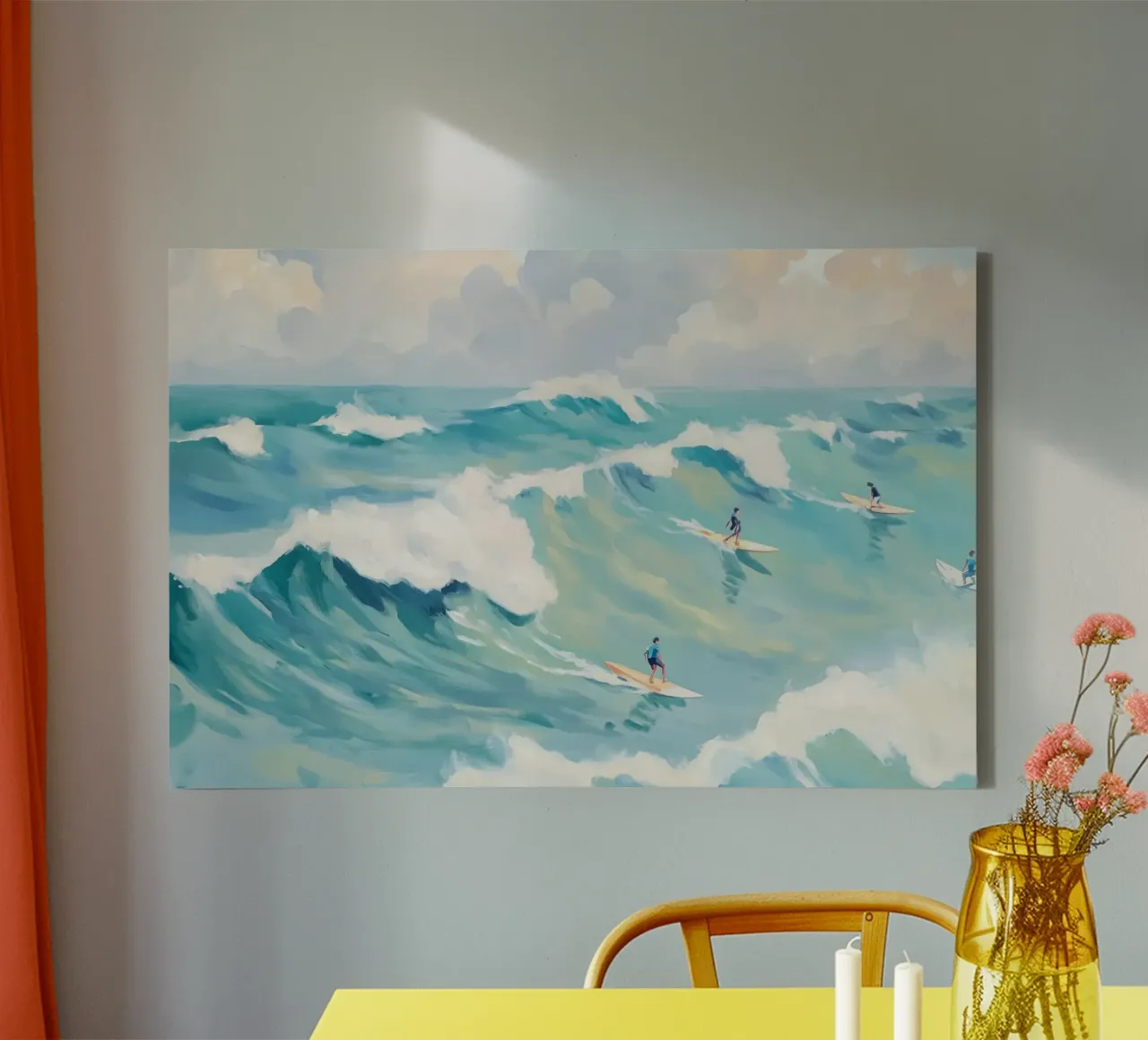 Dynamisches Surferlebnis Leinwand mit Schattenfugenrahmen von Melloi Art Print