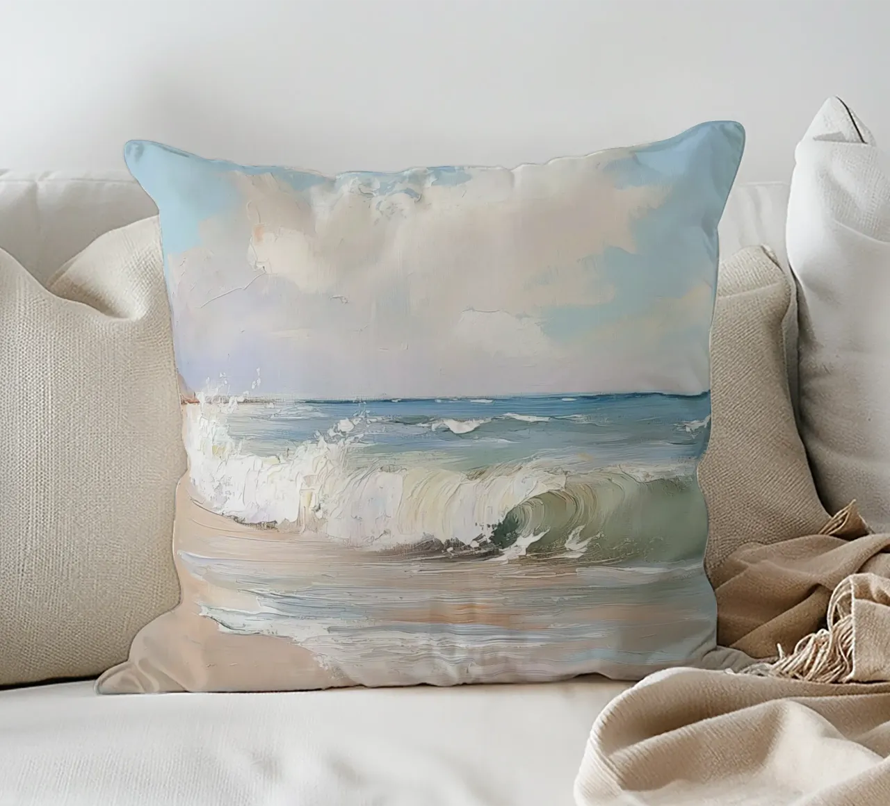 Spiaggia tranquilla cuscino da Melloi Art Print