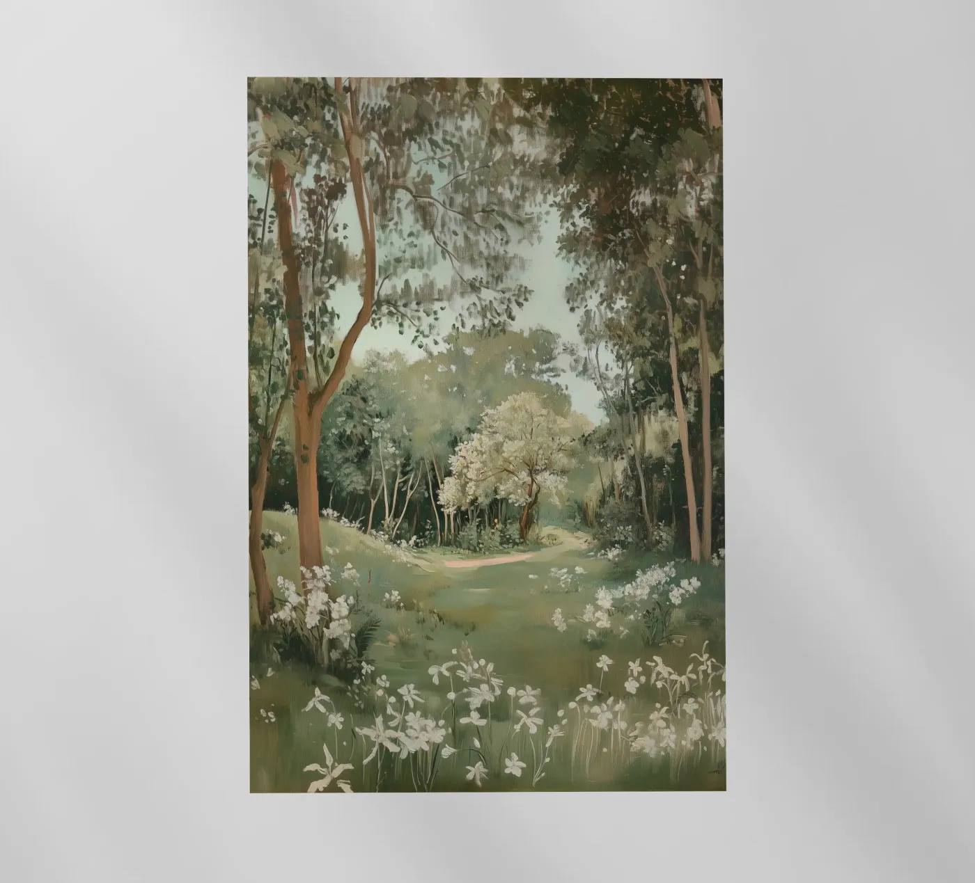 Sentiero della foresta tranquilla pellicola backlit da Melloi Art Print