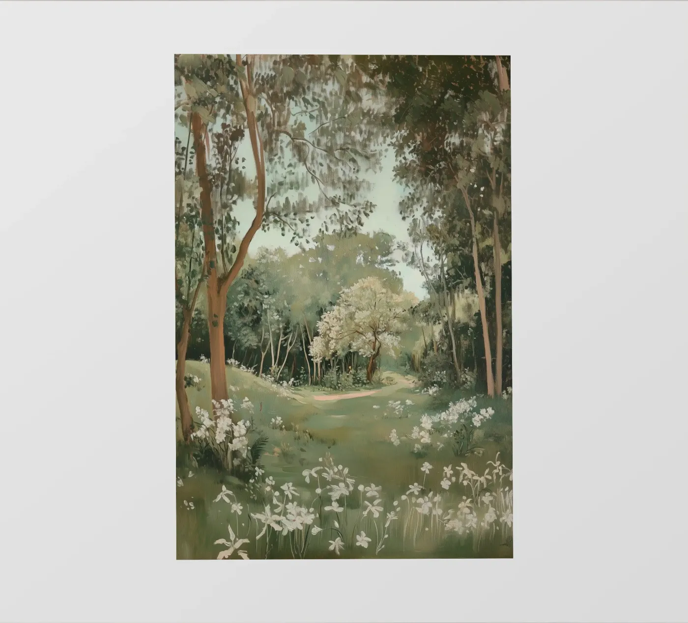 Sentiero della foresta tranquilla pellicola backlit da Melloi Art Print