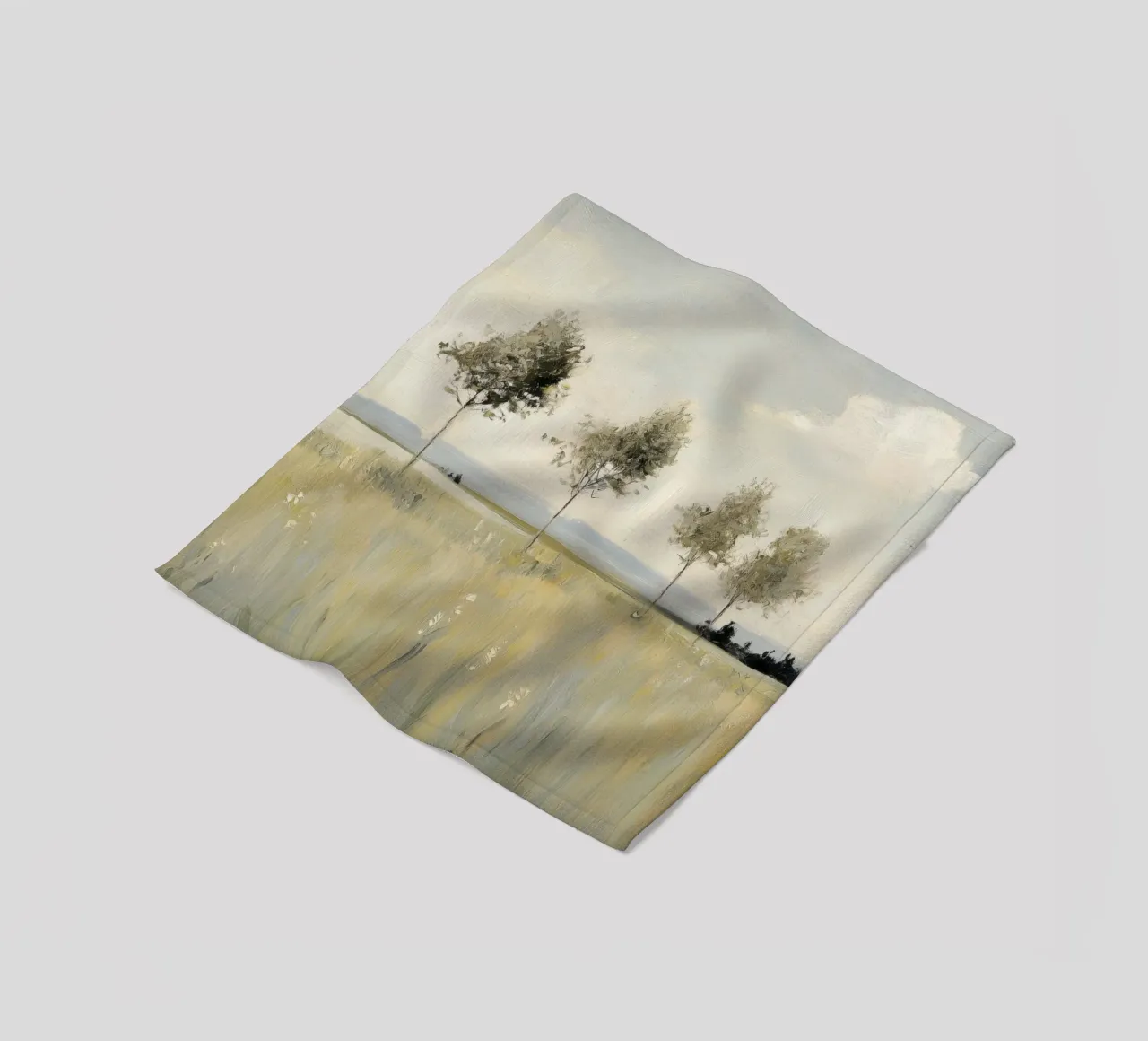 Alberi tranquilli in un campo illuminato dal sole coperta in pile da Melloi Art Print